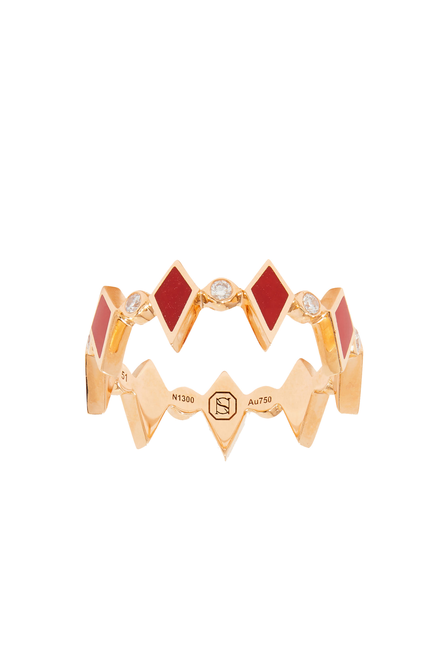 Mosaic Ring, 18k Pink Gold with Red Enamel & Diamonds