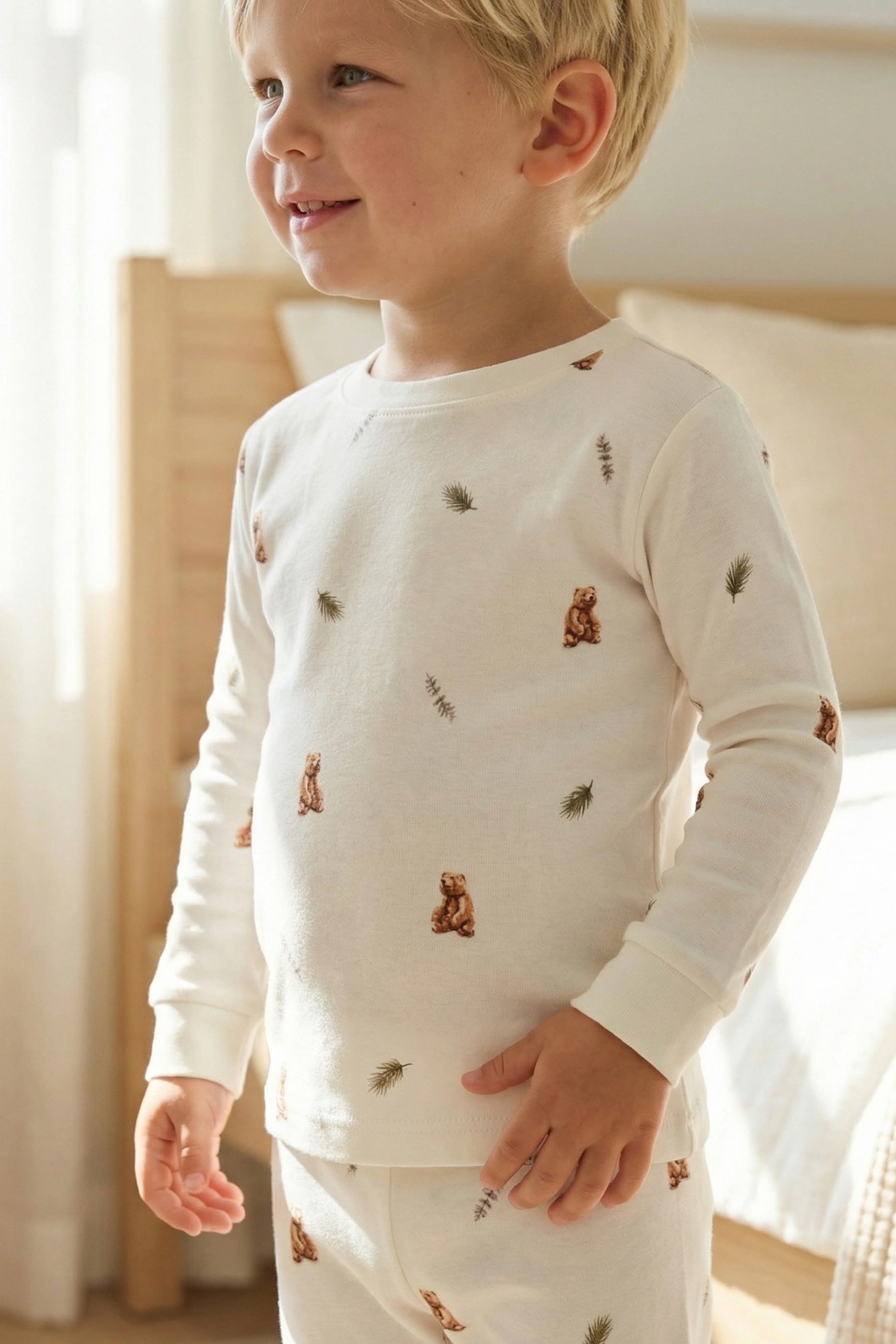Kids Brown Bear Print Pajamas