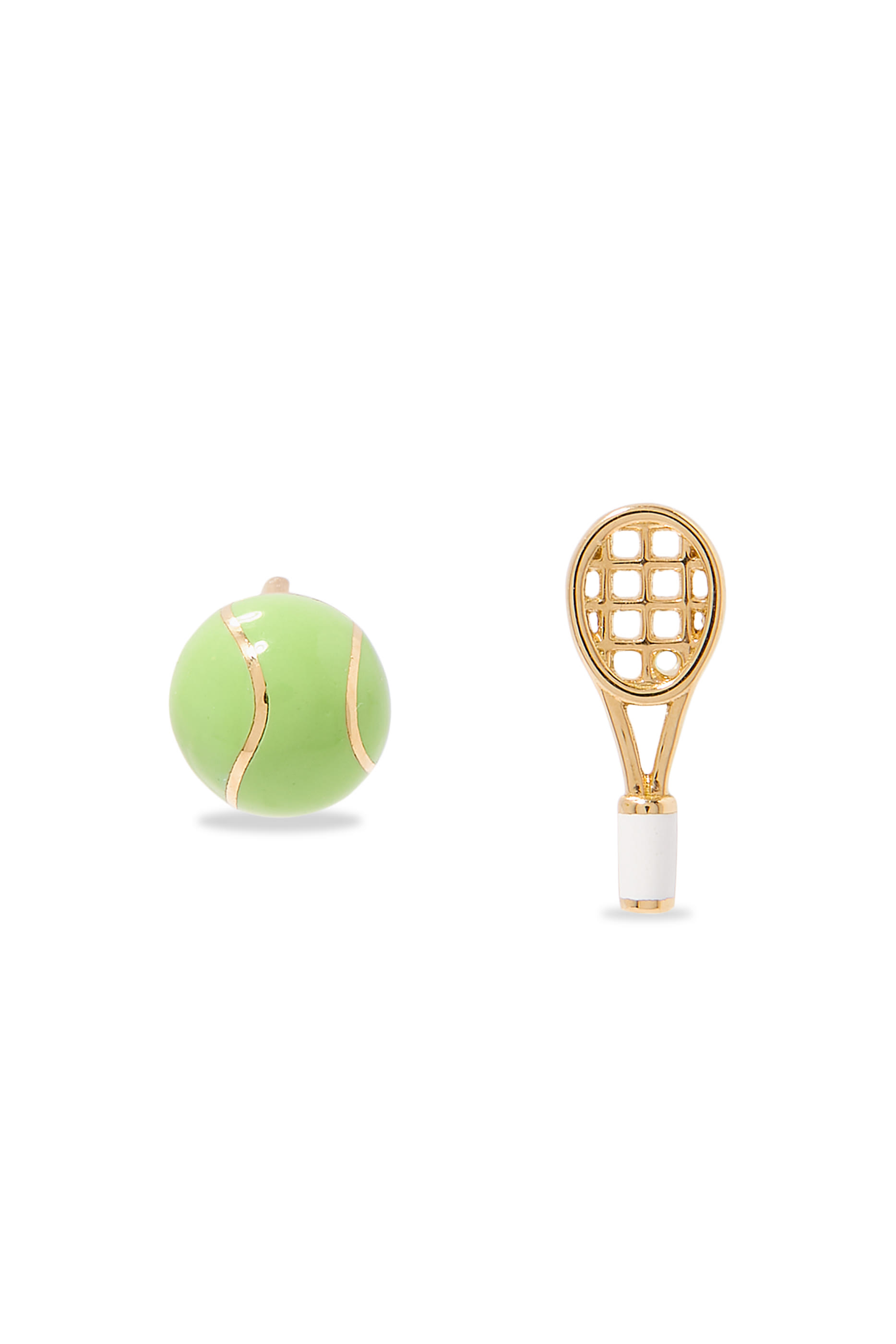 Tennis Racket and Ball Stud Earrings, 18k Yellow Gold