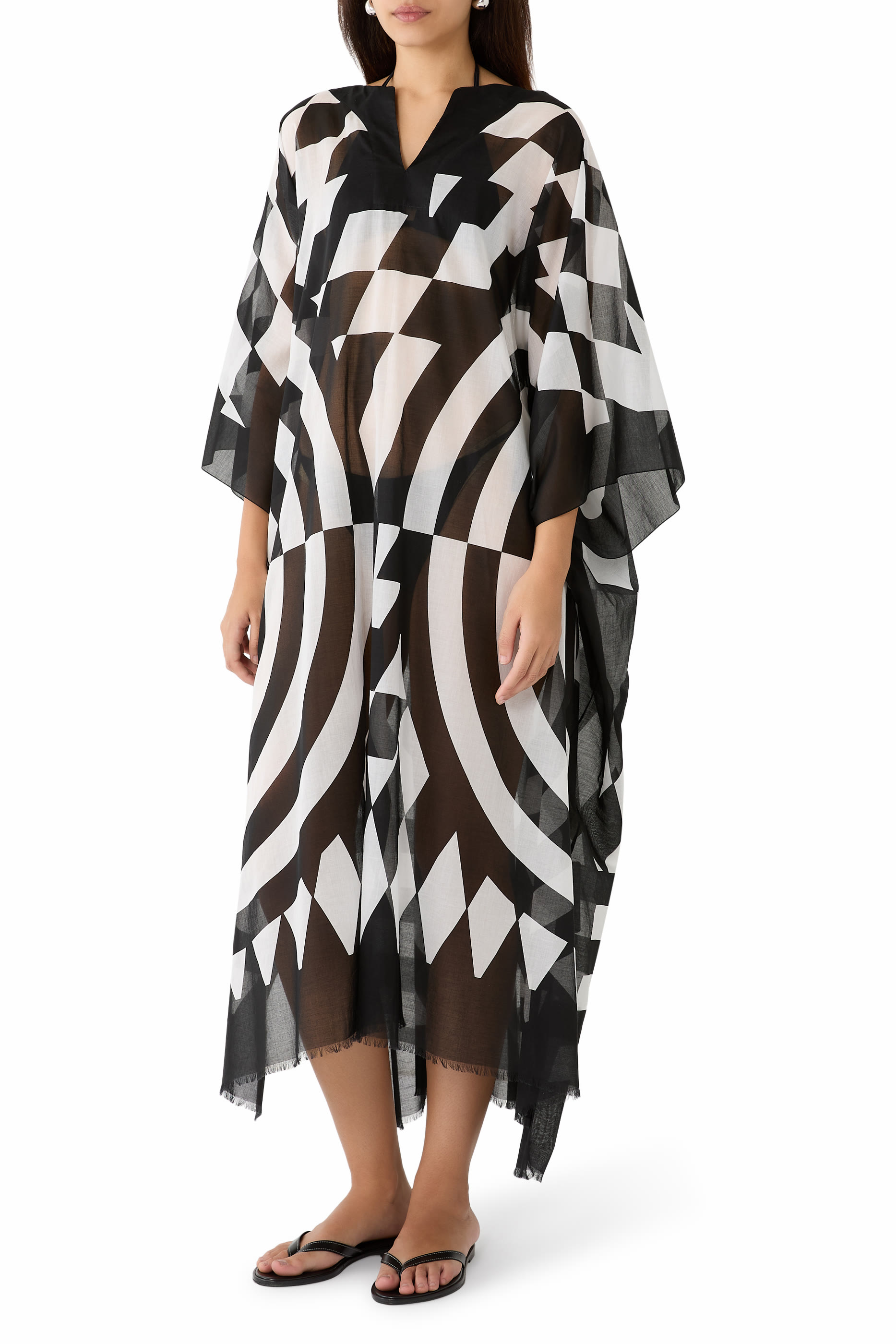 Fringed Hems Printed Kaftan