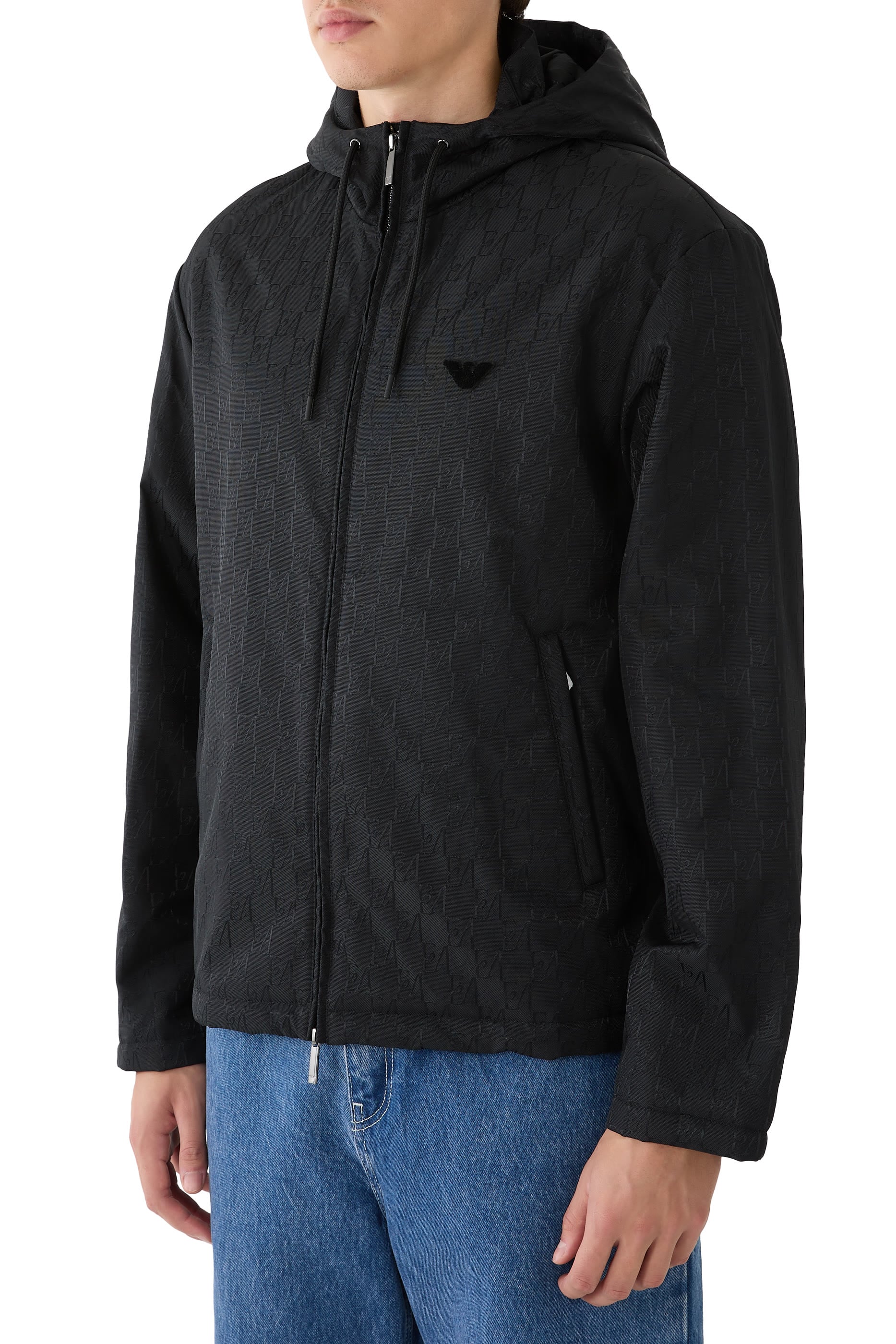 All-Over Monogram Pattern Hooded Blouson Jacket
