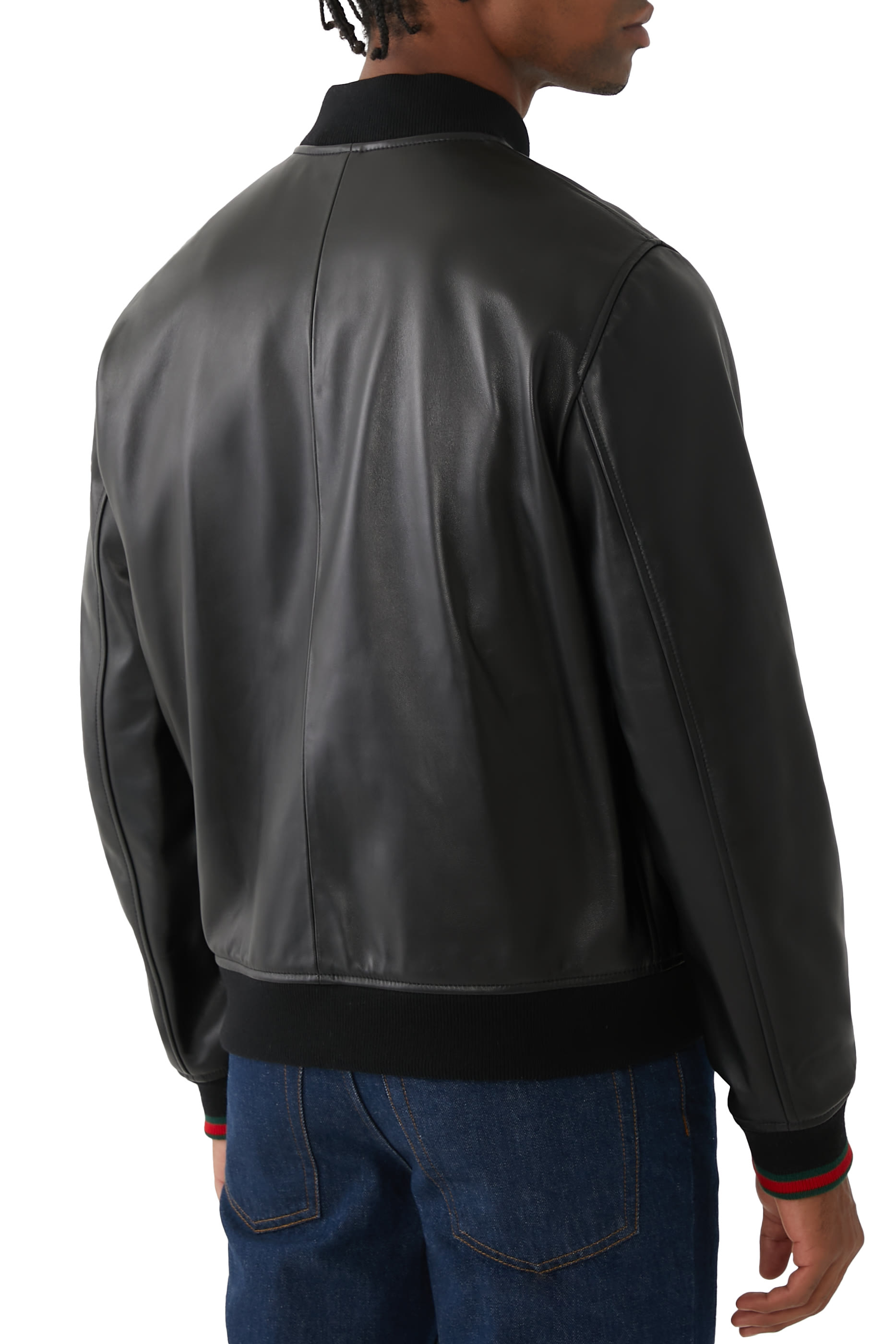 Leather Bomber Jacket with Web