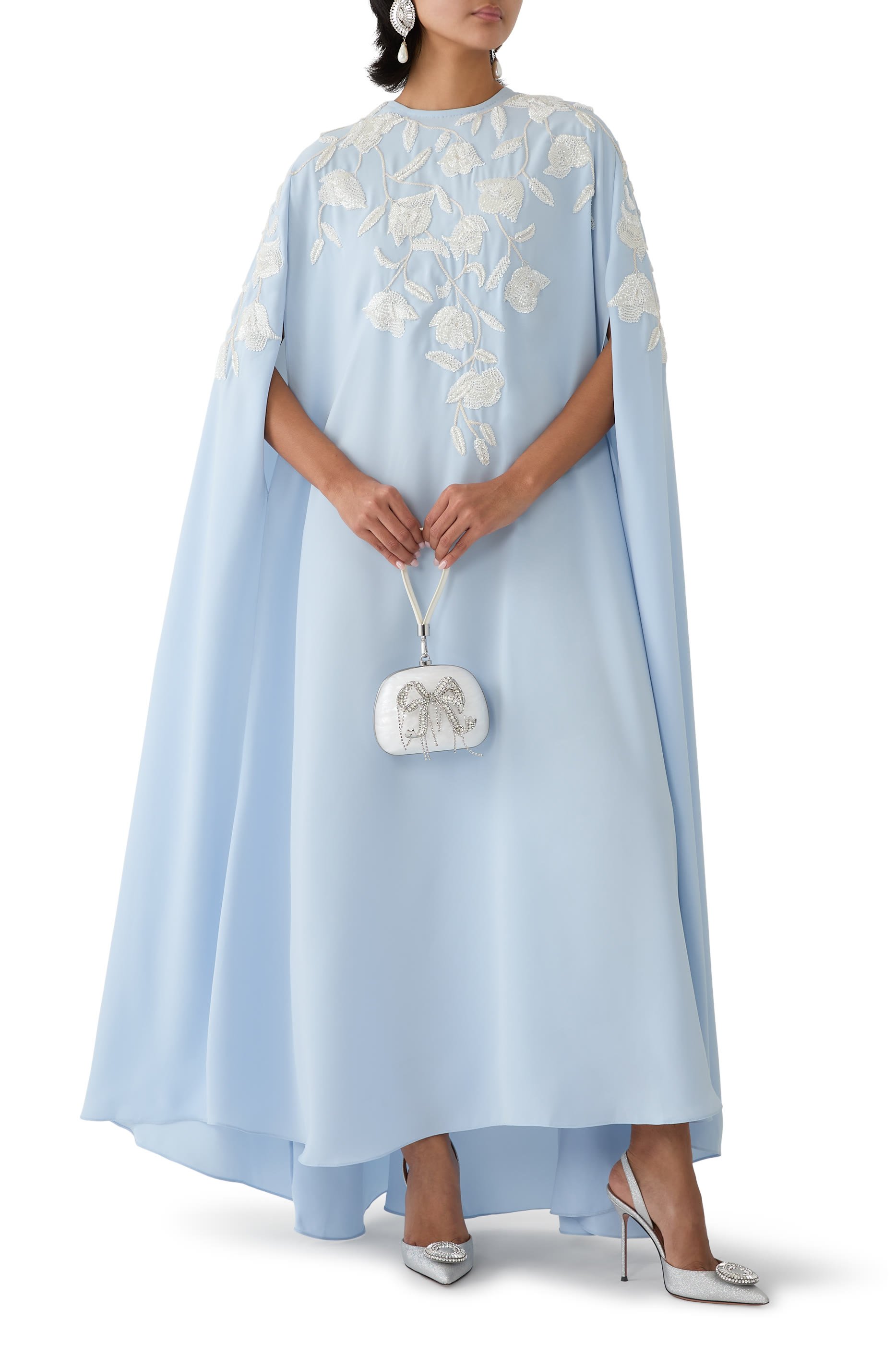 Floral Embellished Cape Dress