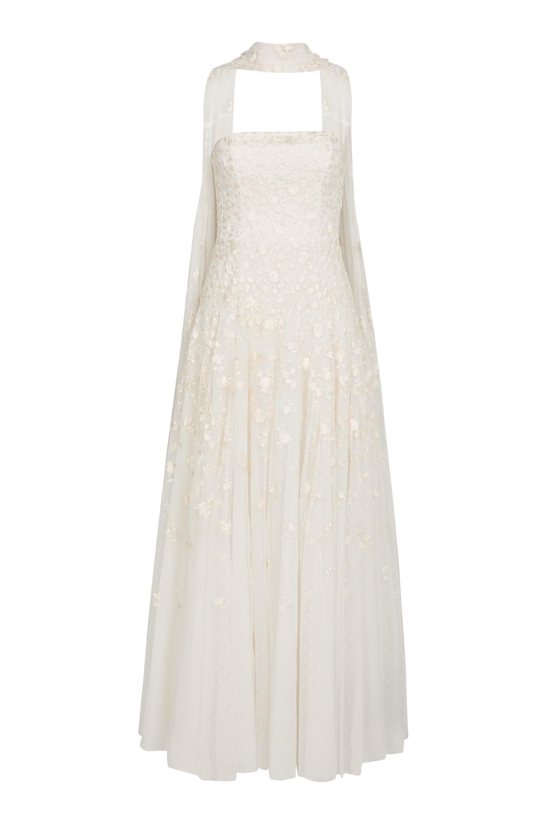 Lea Ditsy Strapless Cape Gown