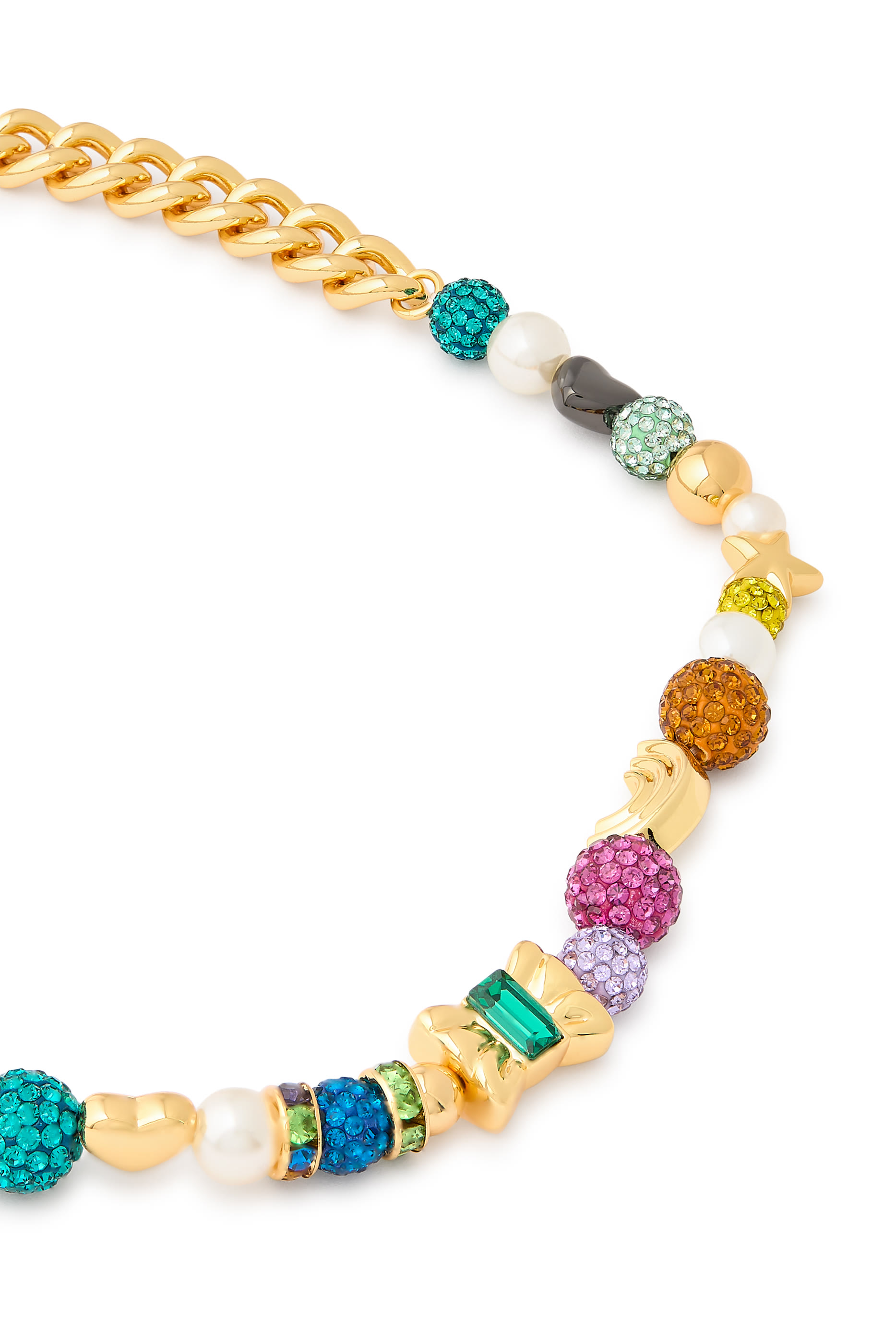 Pave Charm Necklace, Brass & Glass, Cubic Zirconia