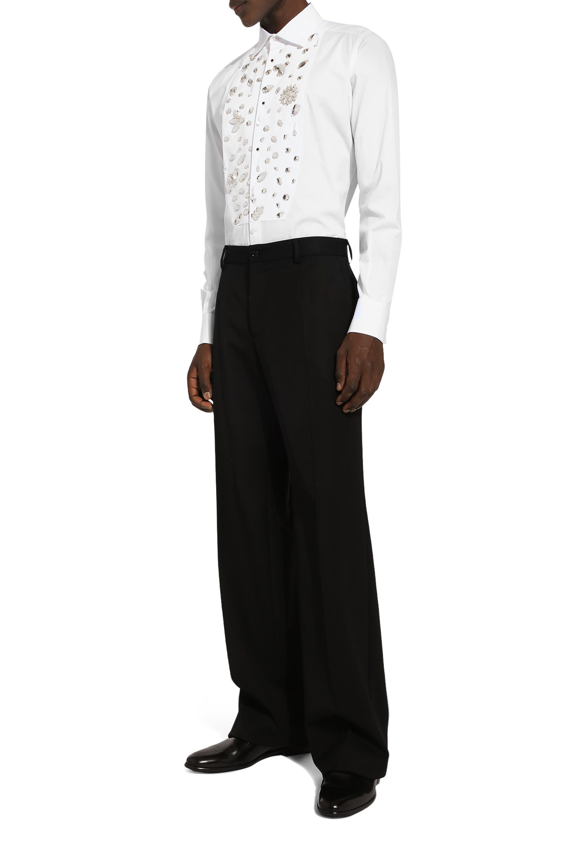 Gold-Fit Tuxedo Shirt with Rhinestone Embroidery