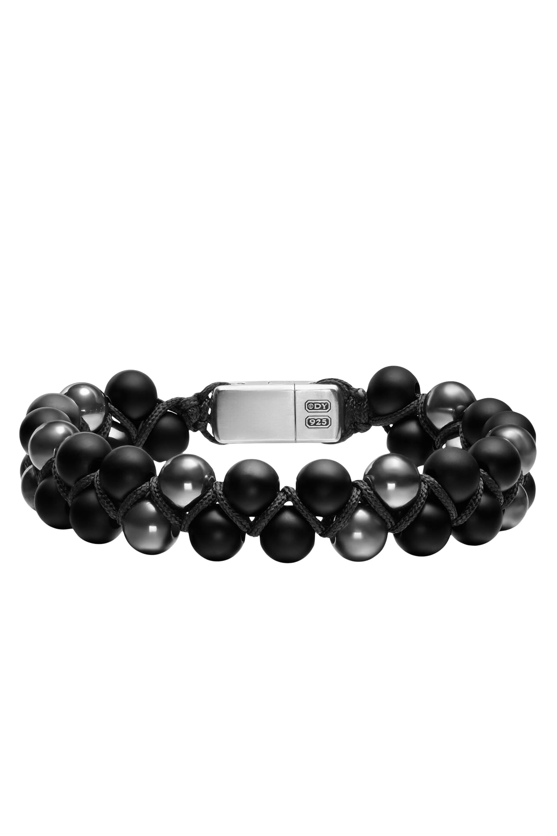 Spiritual Beads Two Row Woven Bracelet, Sterling Silver with Hematine, Nylon & Oynx