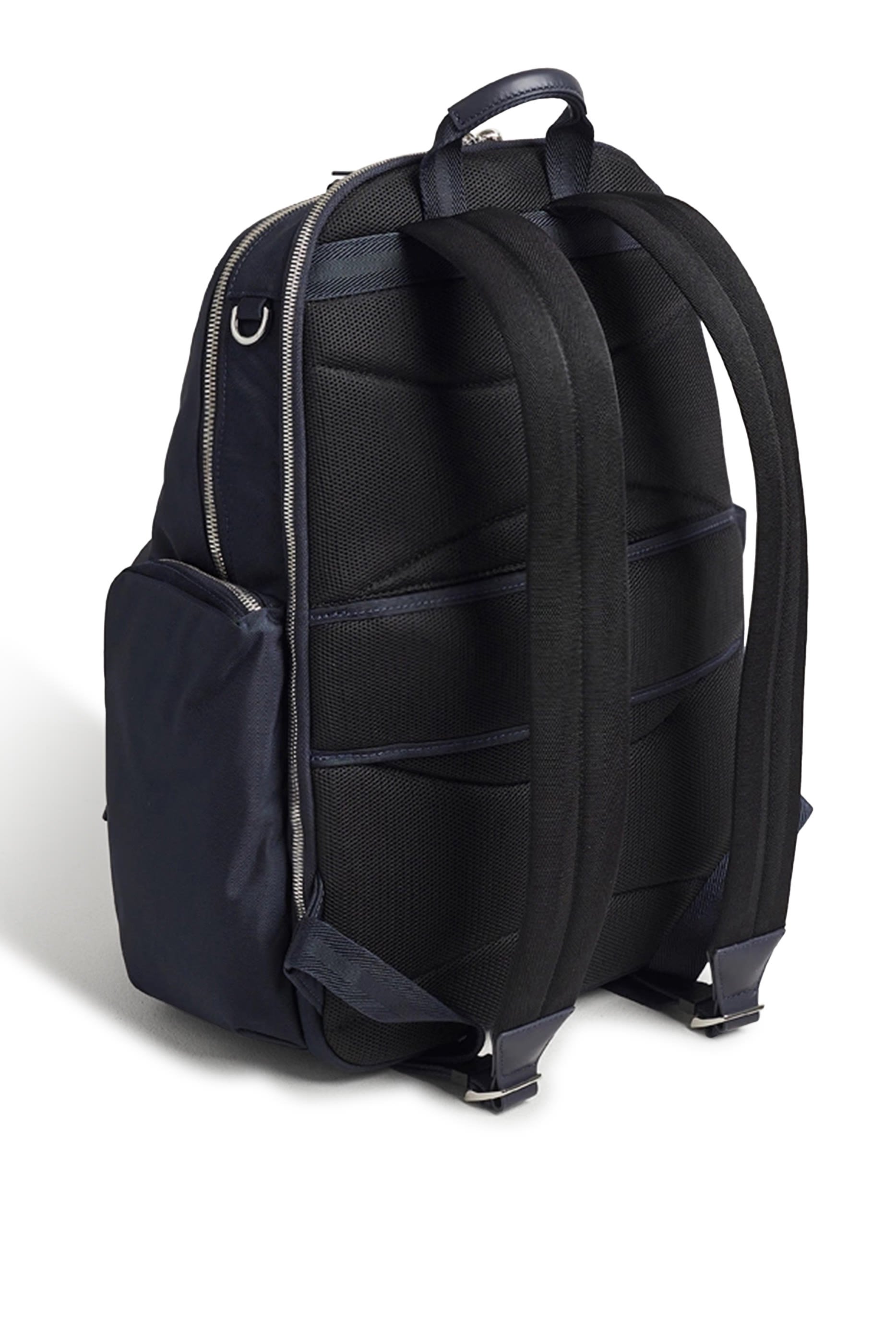 Silver-Tone Logo Lettering Leather-Trim Backpack