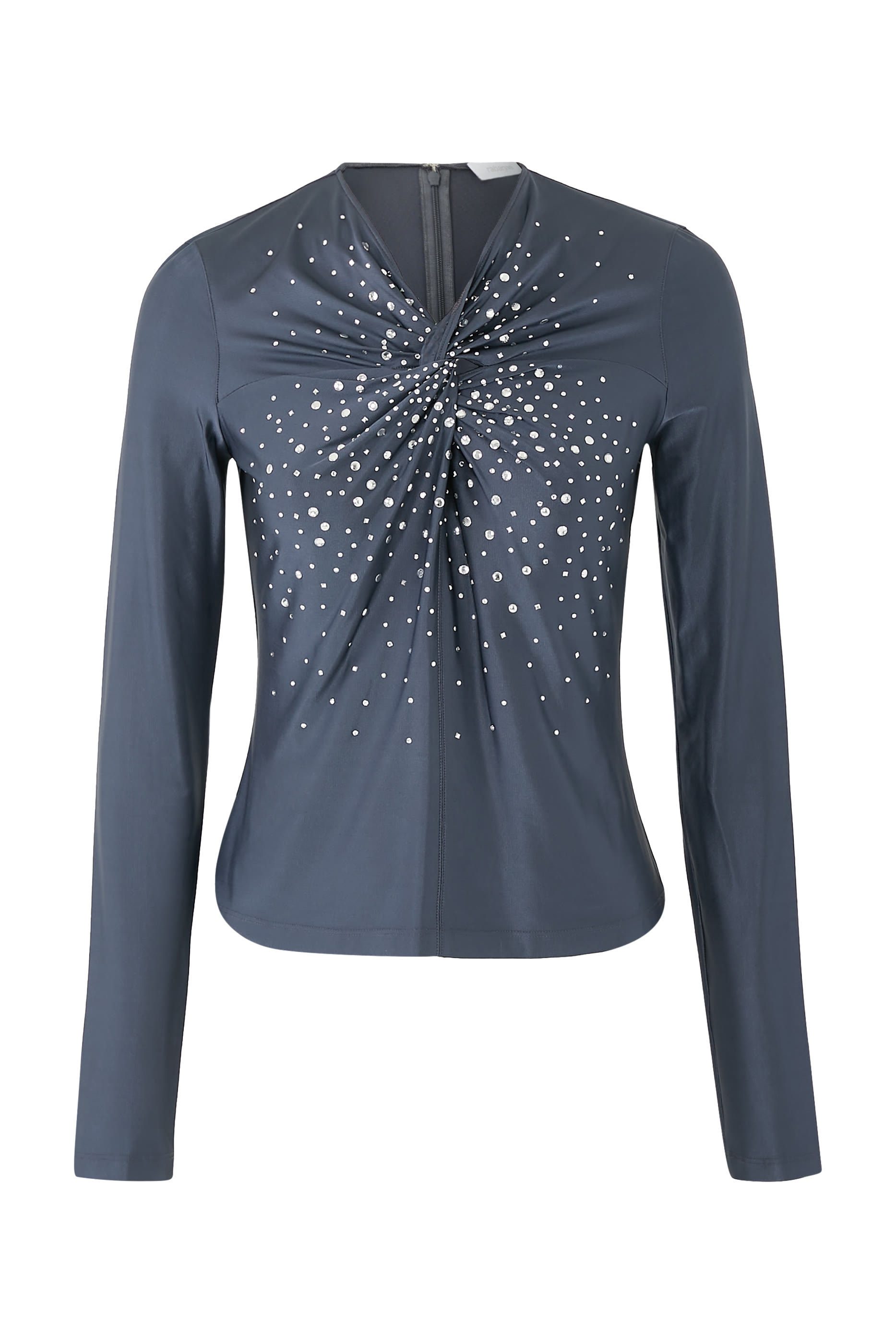 Twist-Front Long Sleeves Crystal Jersey Top
