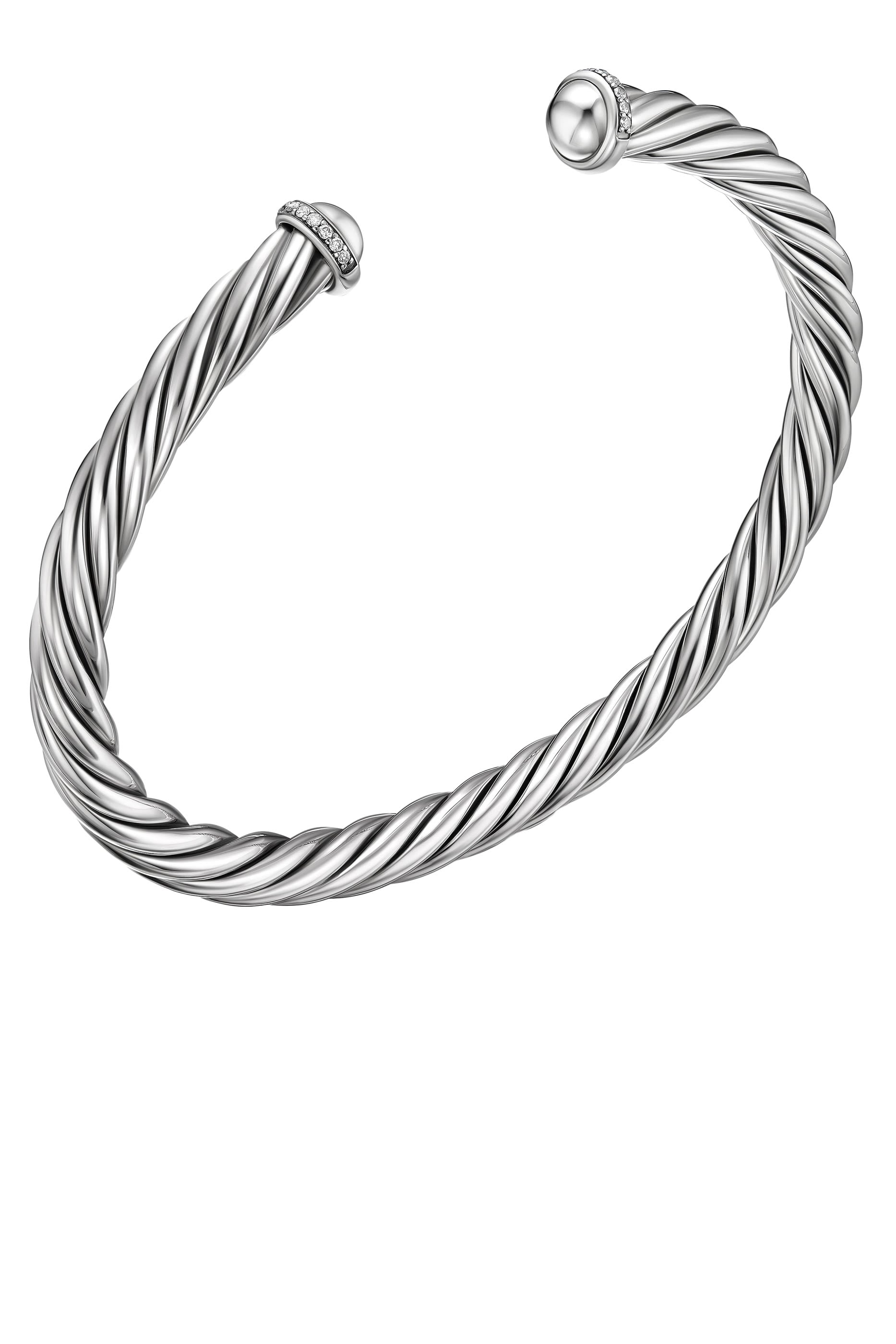 Cable Cuff Bracelet, Sterling Silver with Diamonds