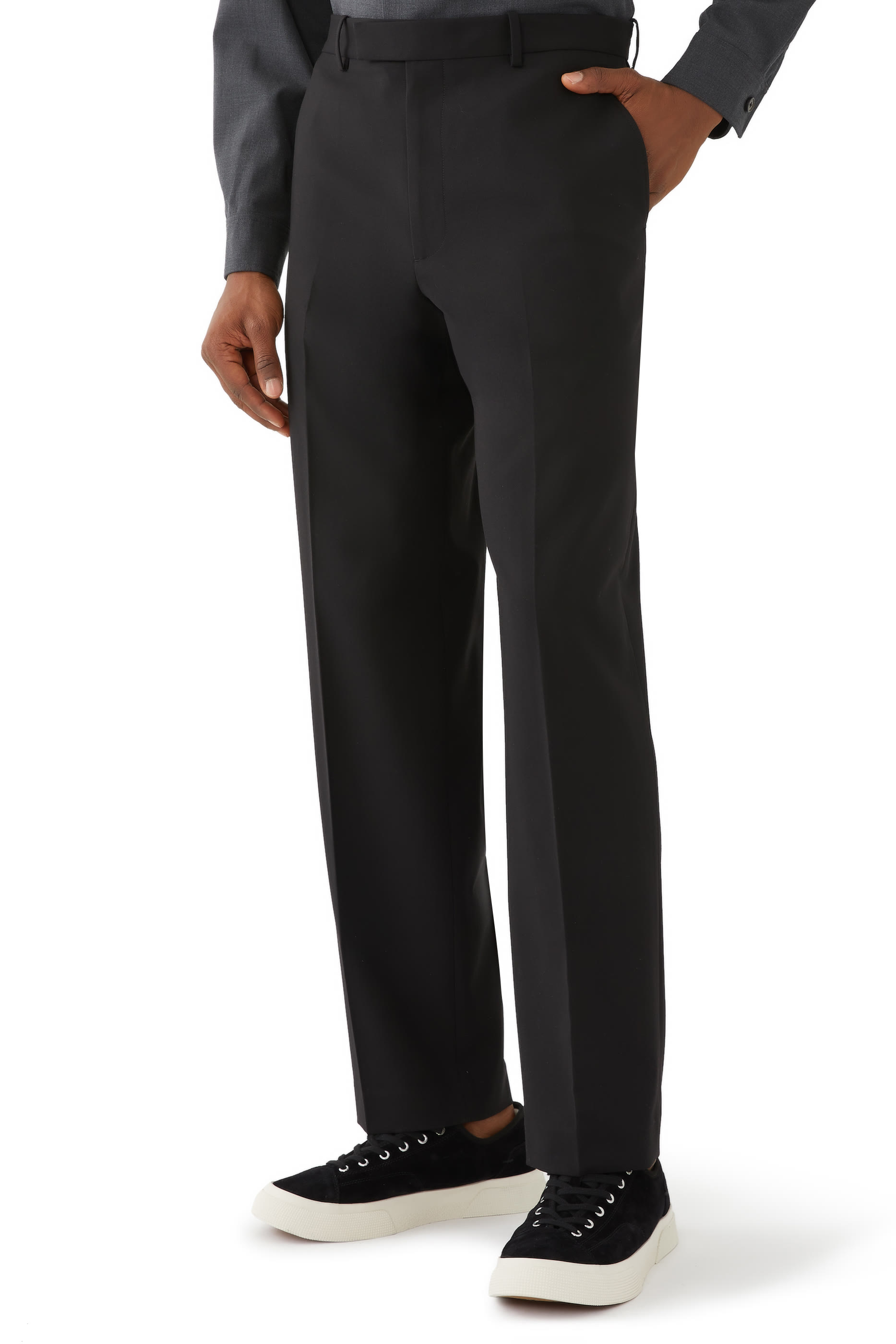 Wool-Blend Twill Straight Pants