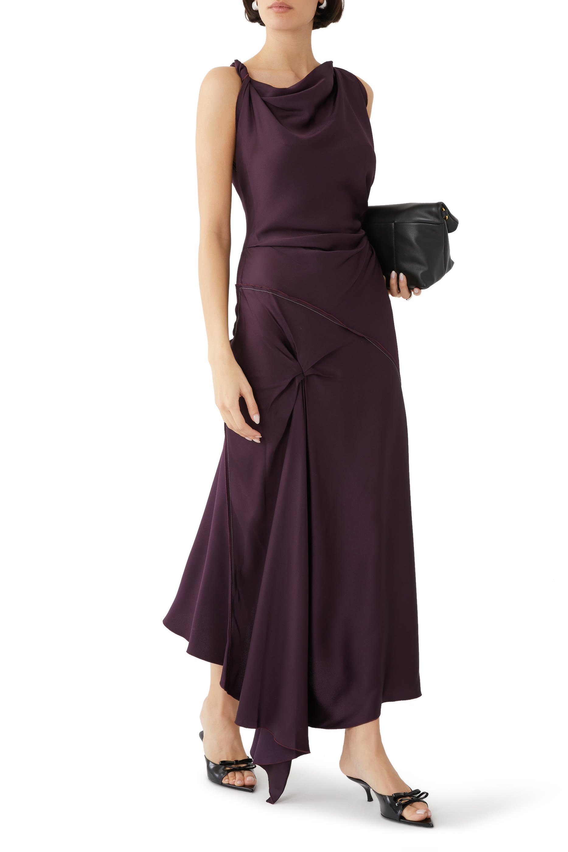 Asymmetric Draped Midi Dress