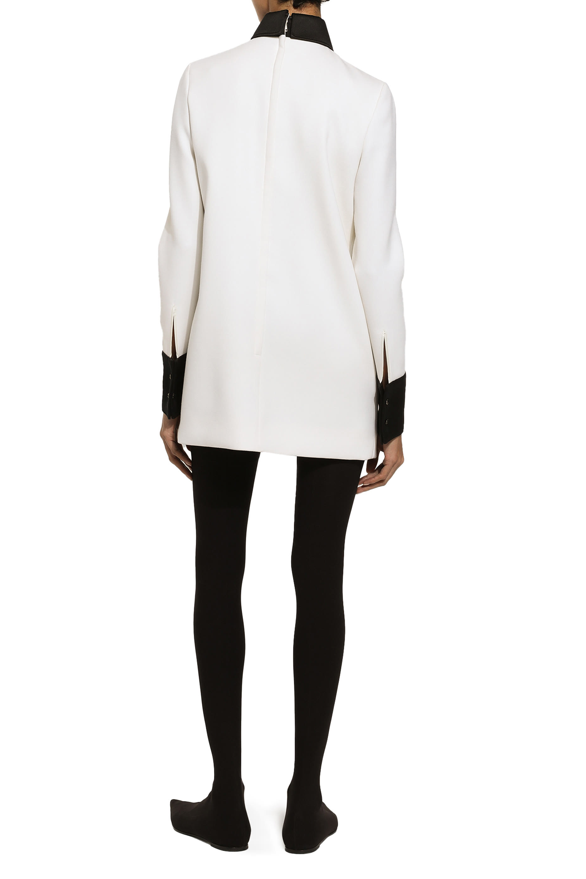 Short Woolen Dress with Satin Details