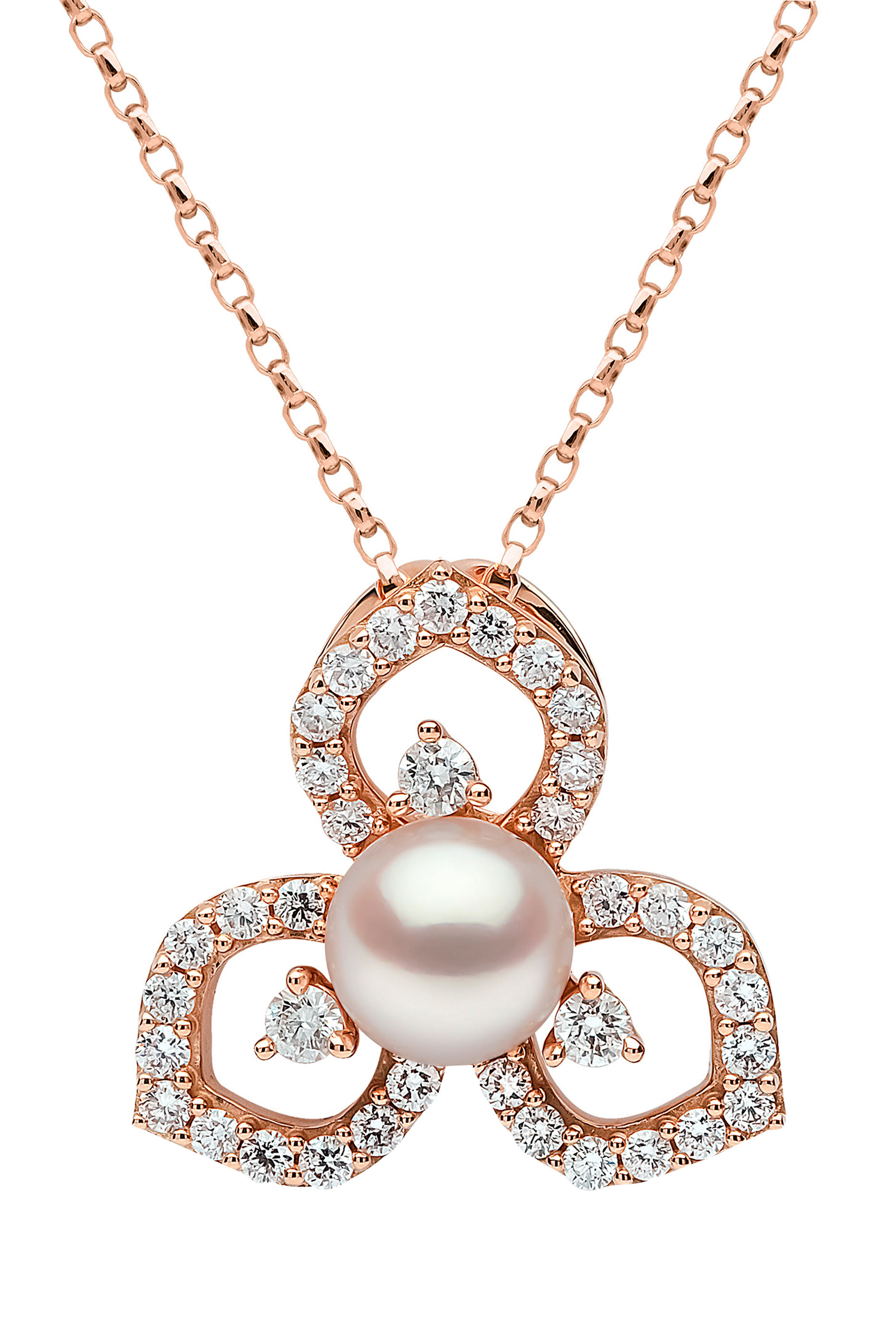 Petal Pendant Necklace, 18k Rose Gold, Diamond & Pearl