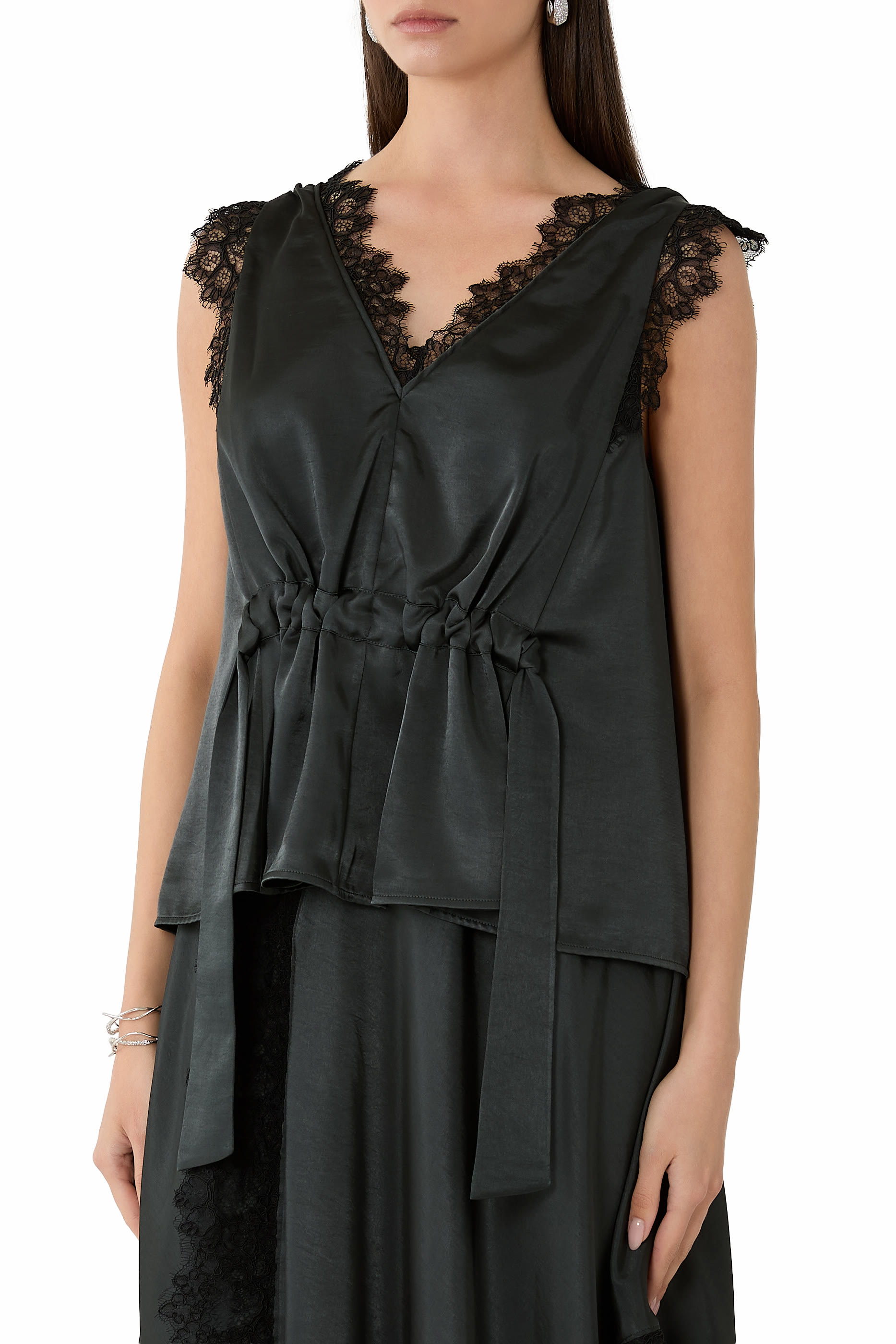 Lace Trim V-Neck Sleeveless Blouse