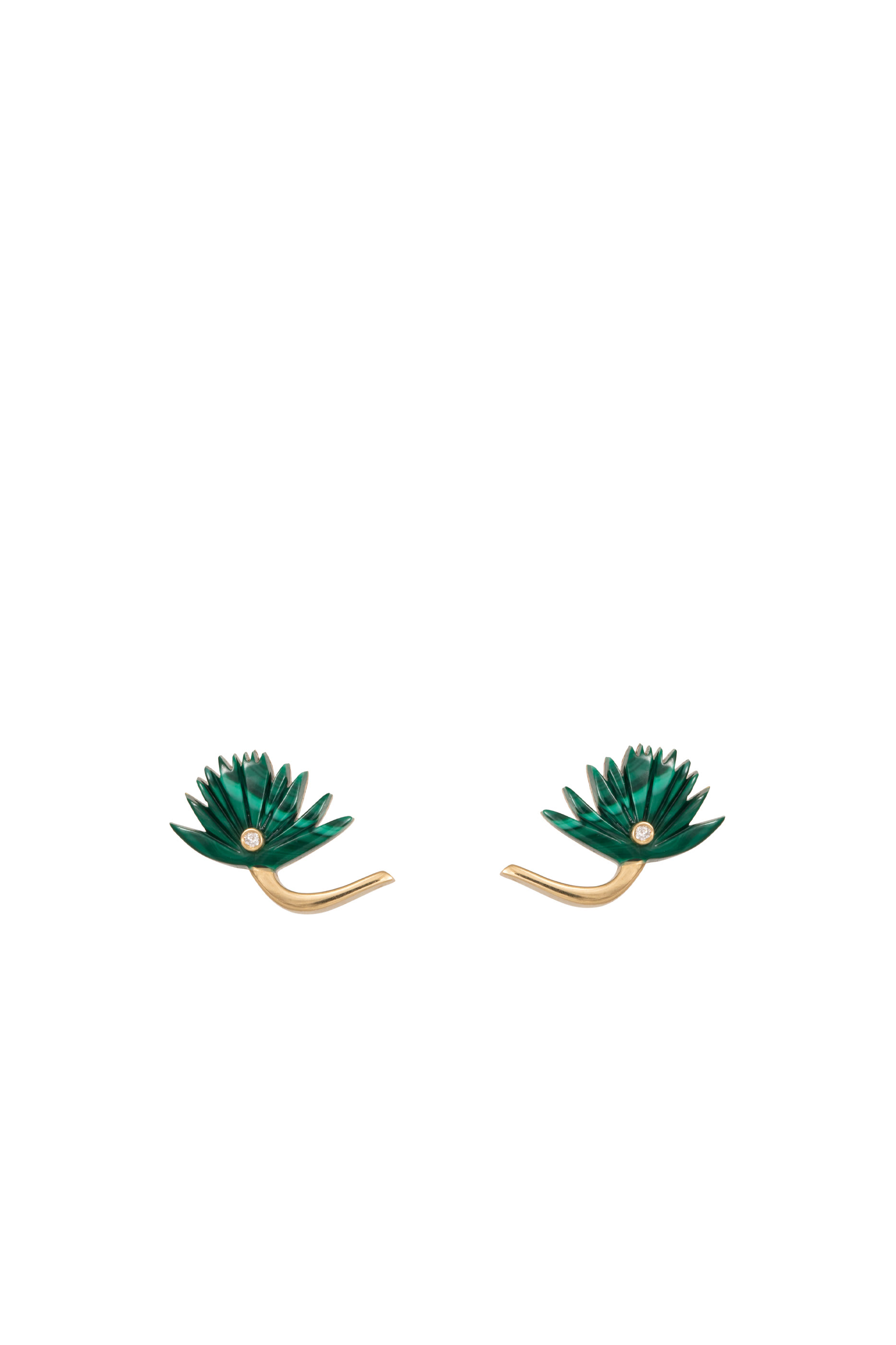 Flower Earrings Size 1, 18k Yellow Gold with Diamonds & Malachite