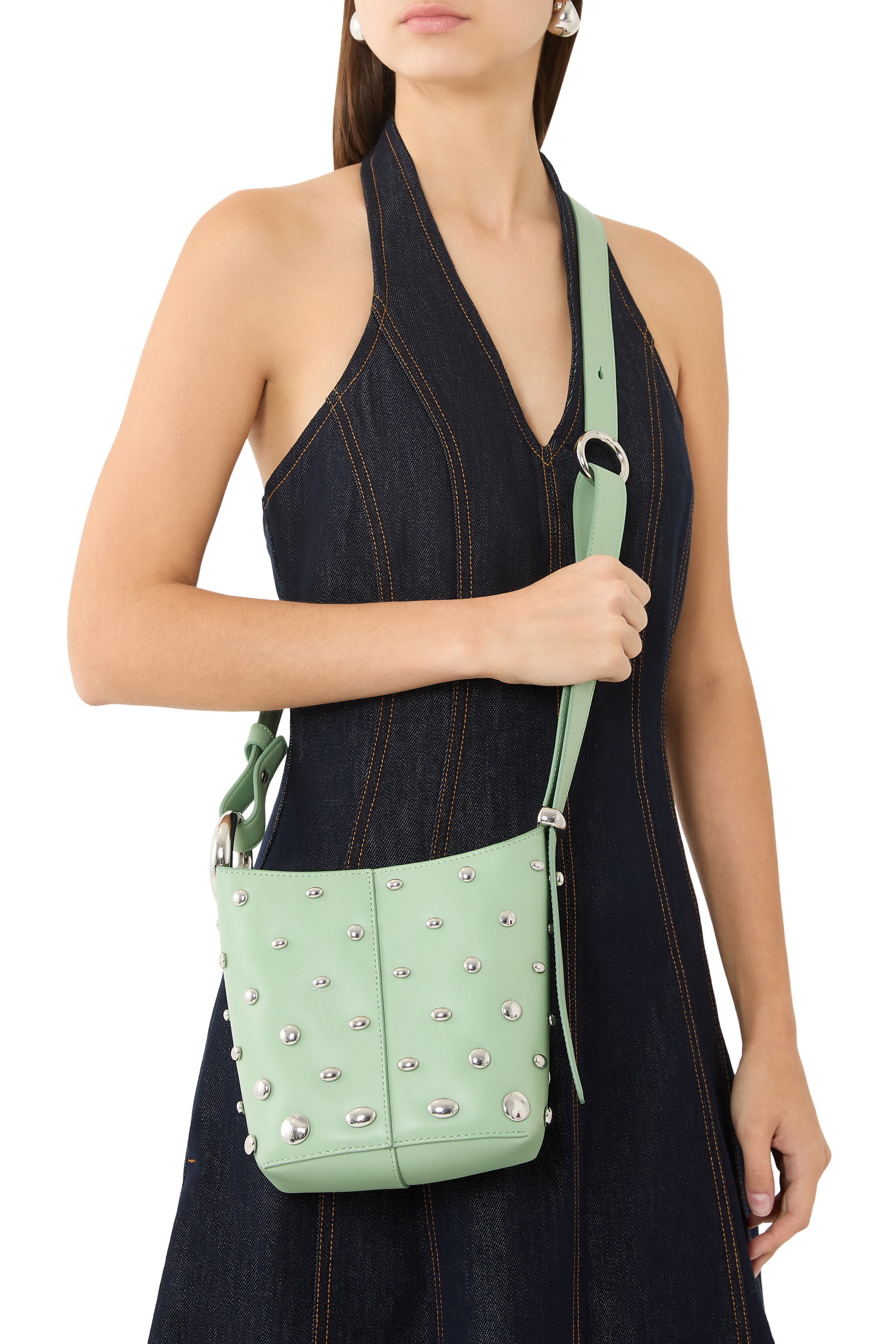 Halo Studded Mini Bucket Bag