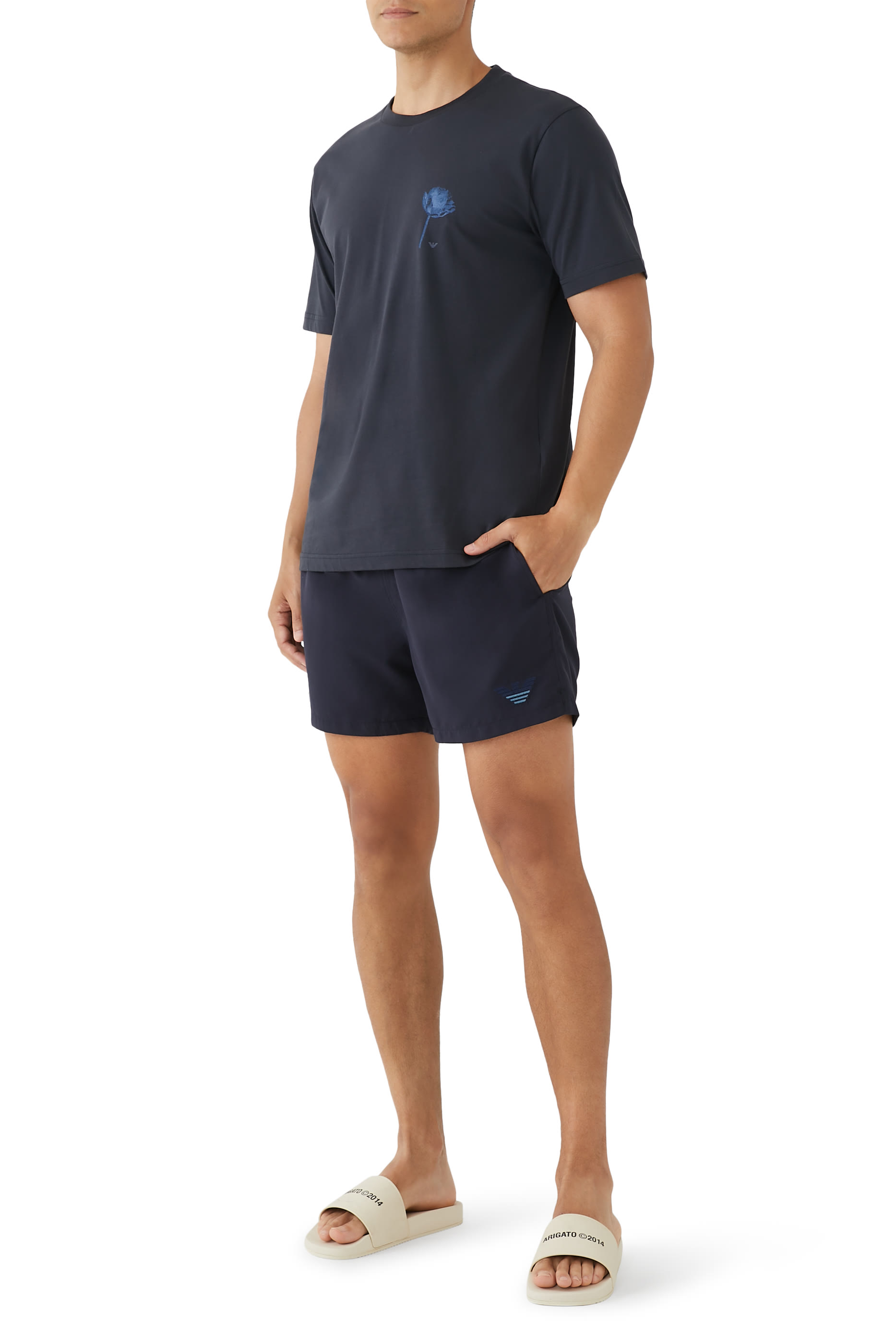 Two-Tone Eagle Embroidery Swim Shorts