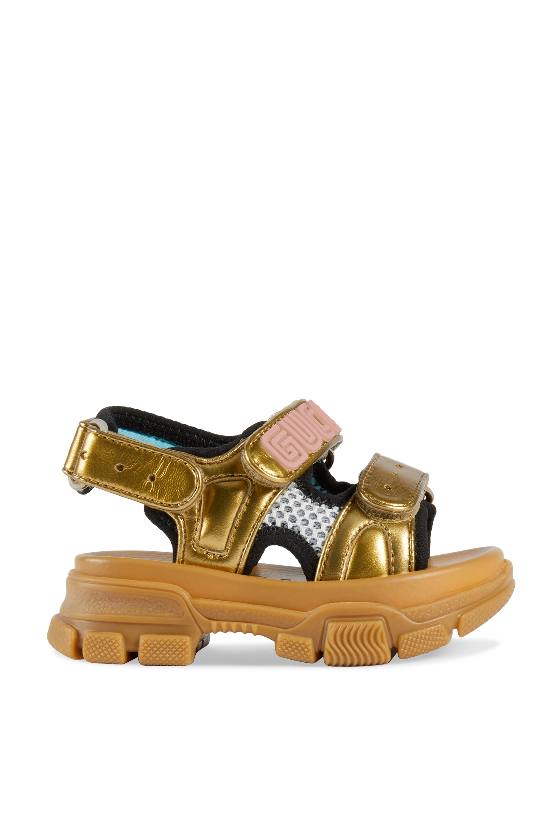 Kids Metallic Leather And Mesh Sandals