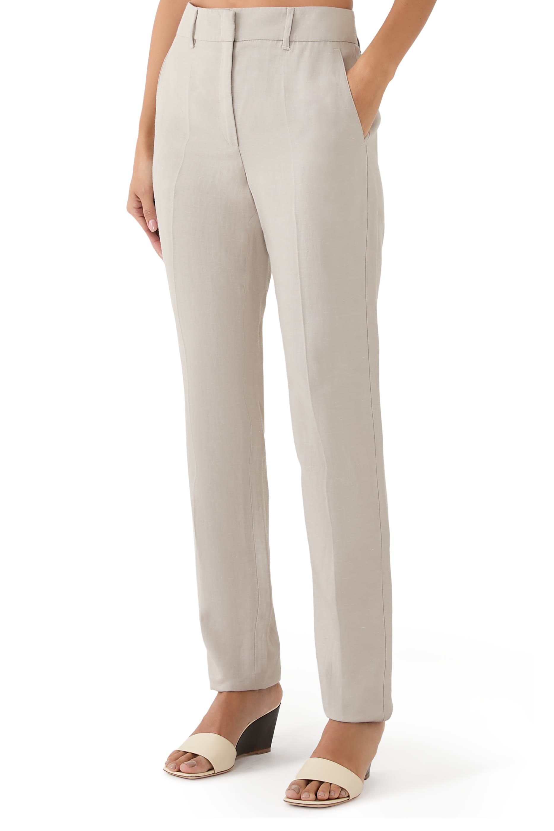 Linen-Blend Trousers with Pleats