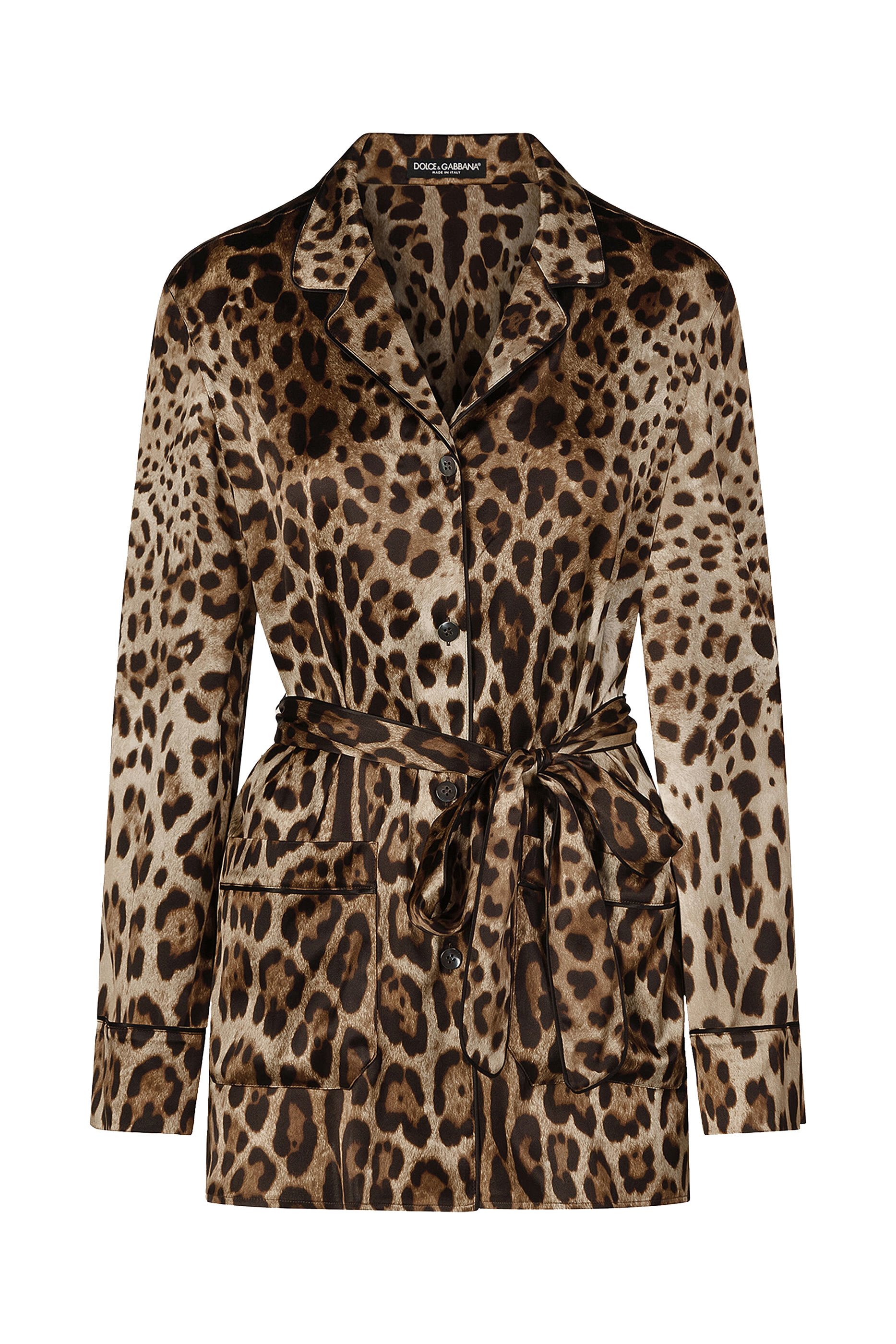 Leopard-Print Satin Pajama Shirt