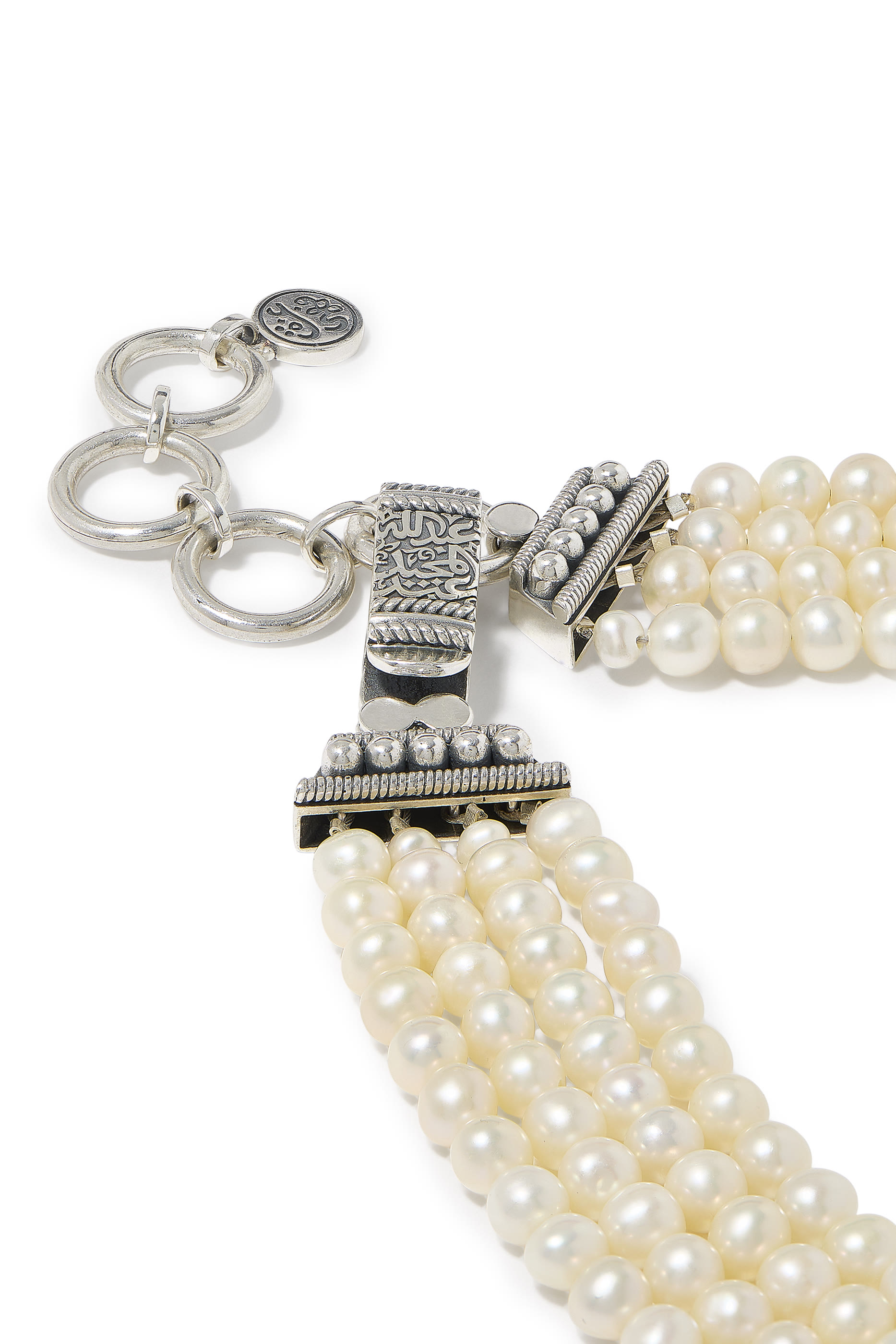 Beaded Crescent Necklace, 18K Gold with Sterling Silver & Pearls