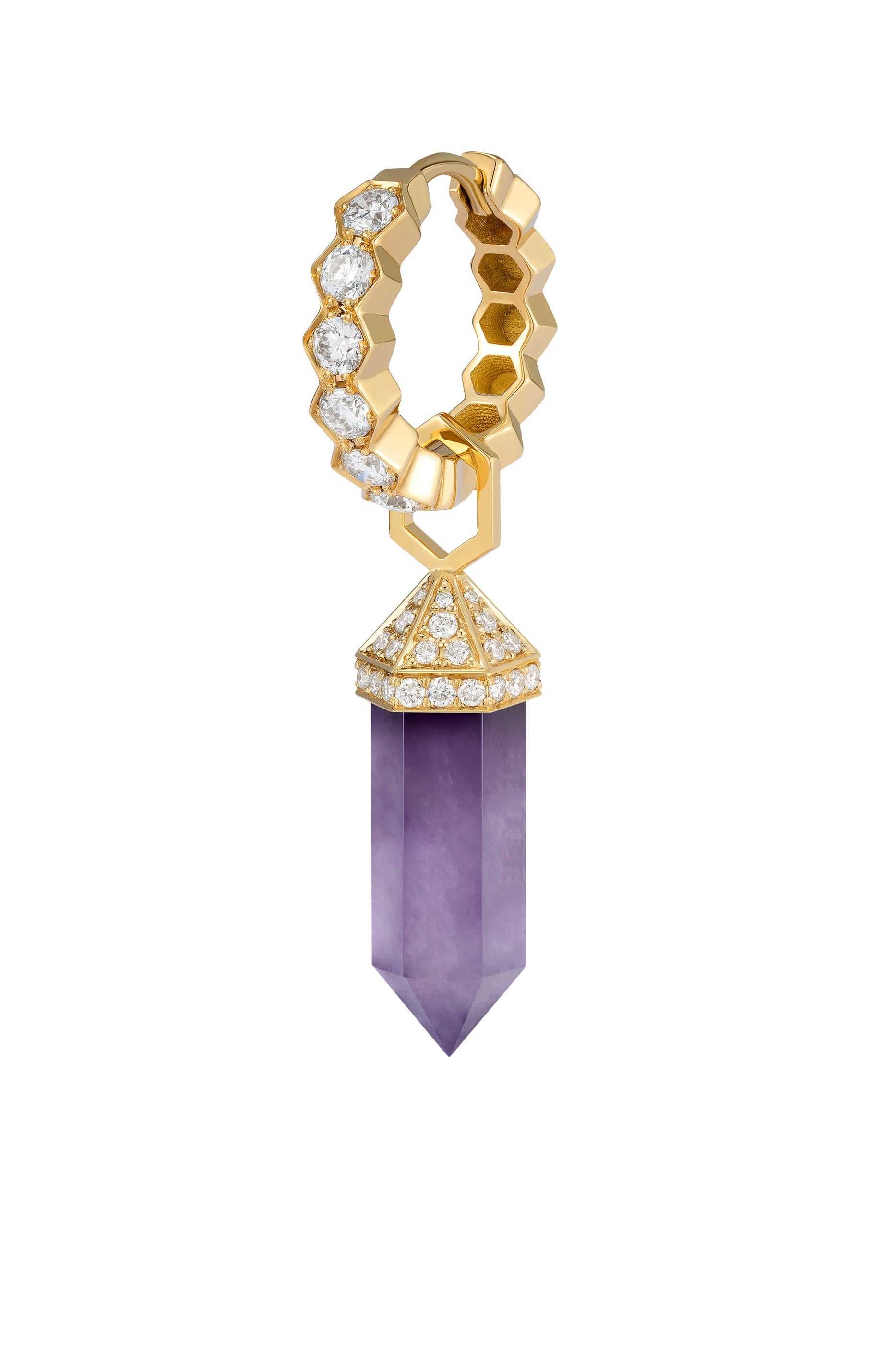  Chakra Small Single Earring,18K Yellow Gold with Diamonds & Amethyst