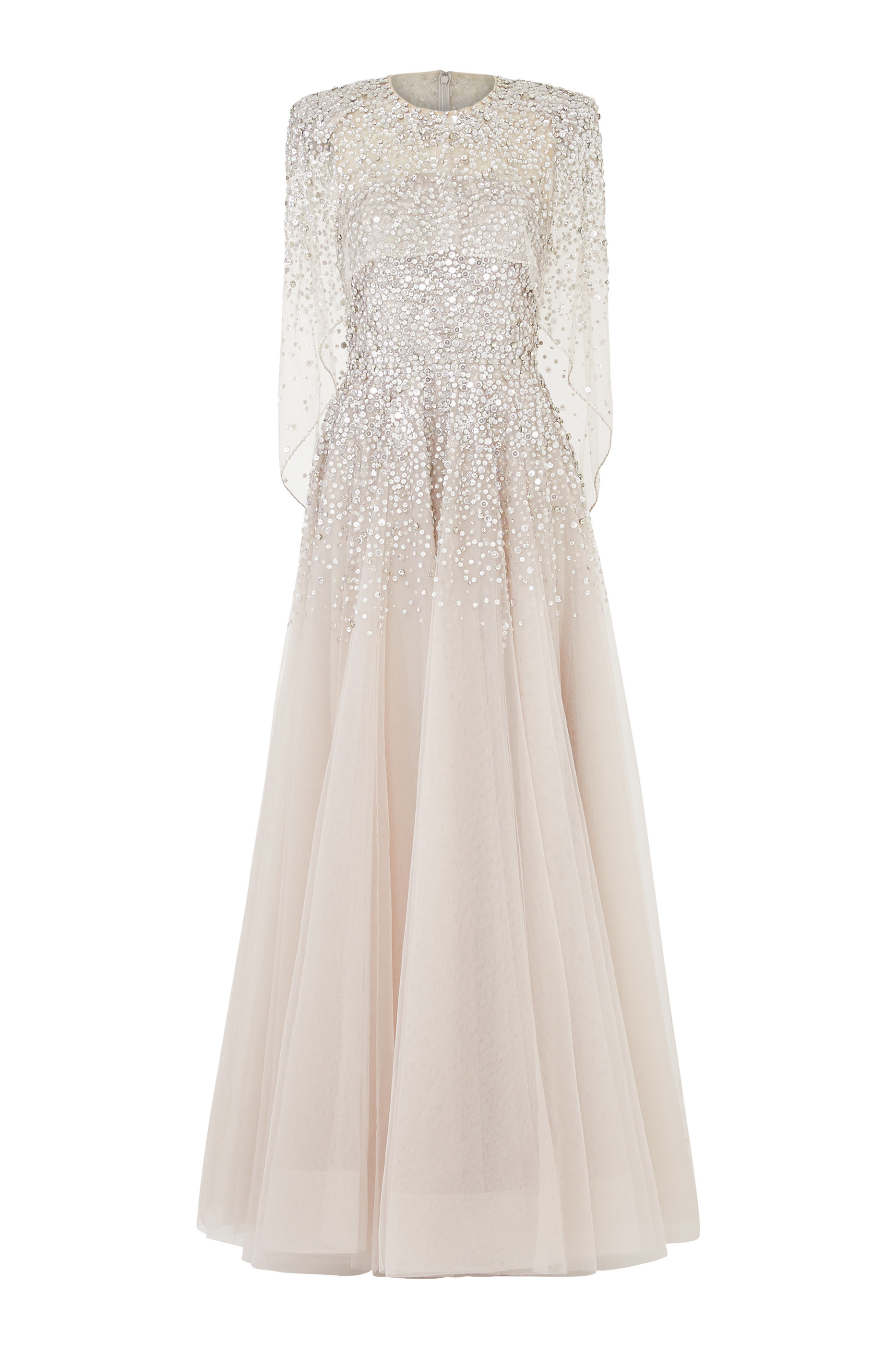 Osha Sequin-Embellished Cape Gown