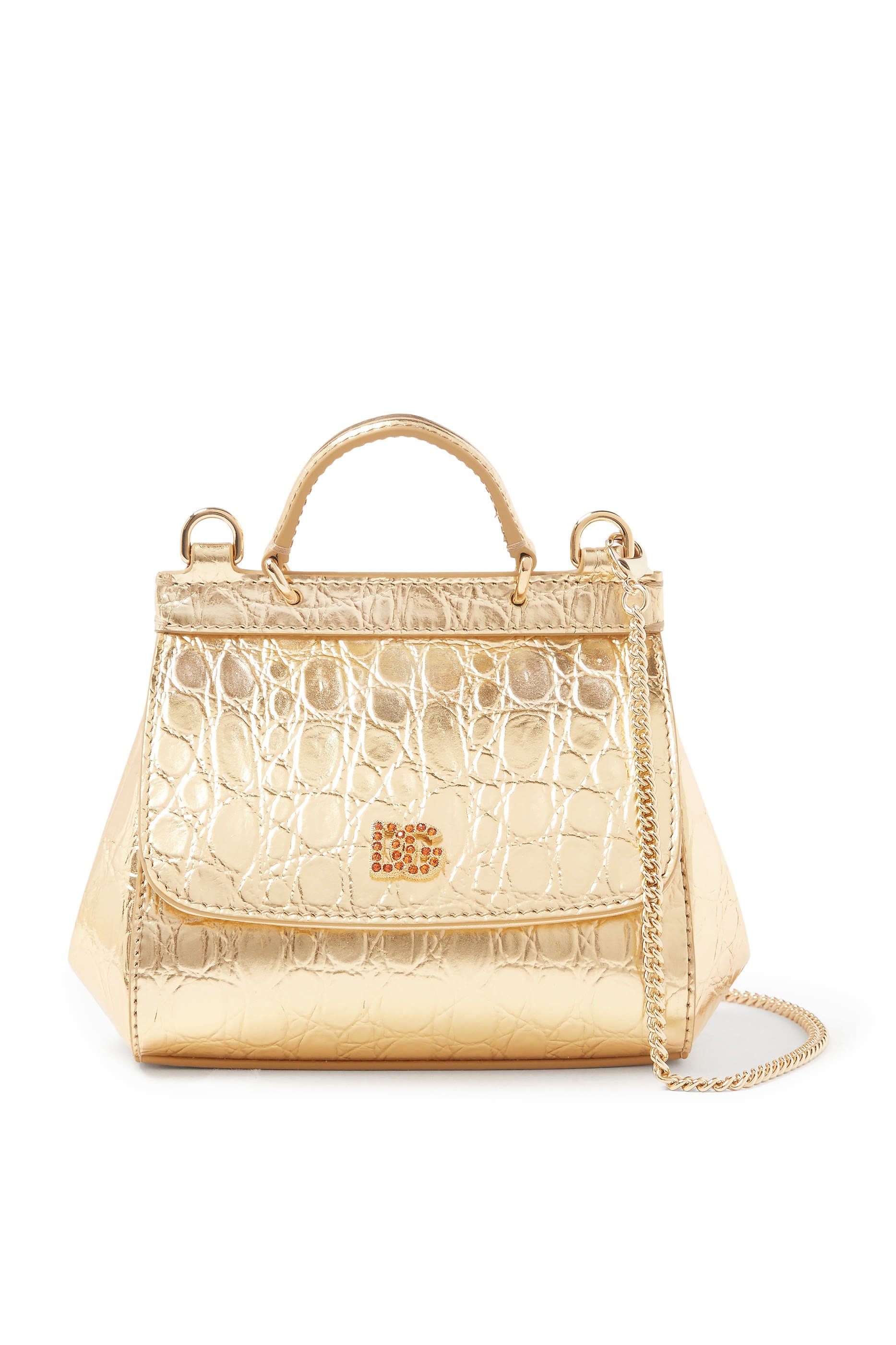 Kids Calfskin Sicily Crossbody Bag with Crocodile Print