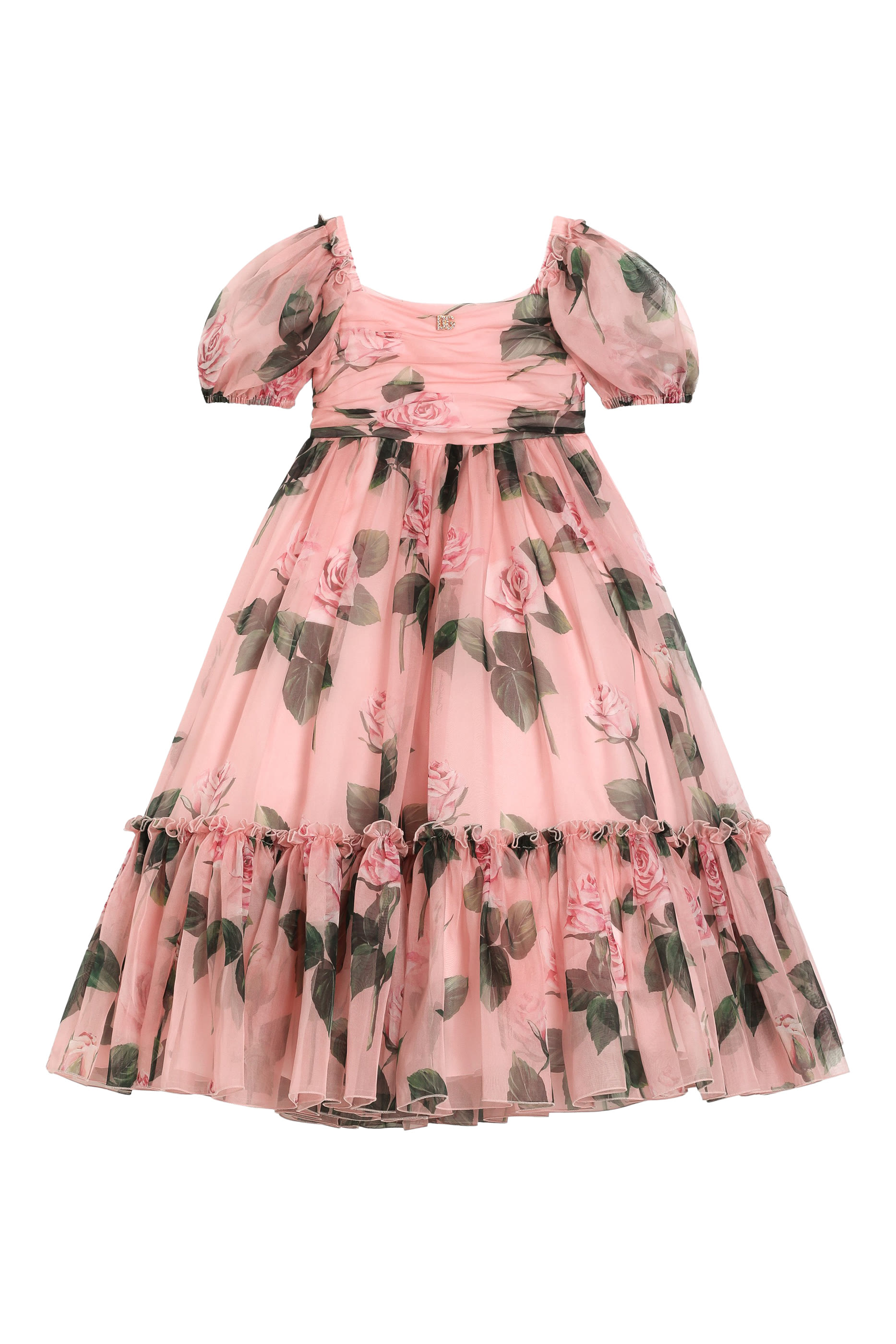 Kids Rose-Print Organza Dress