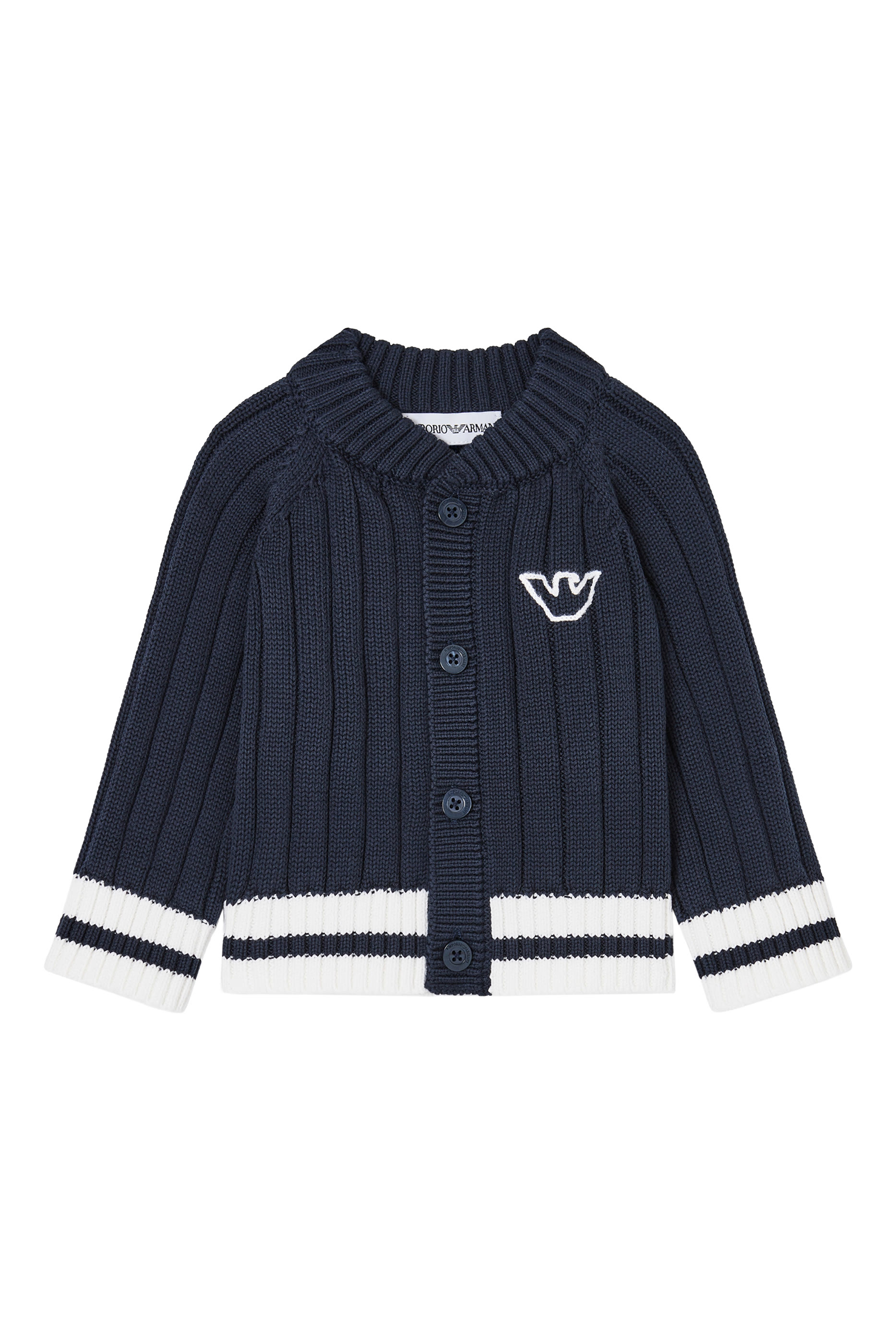 Kids Eagle Logo Ribbed Knit Cardigan