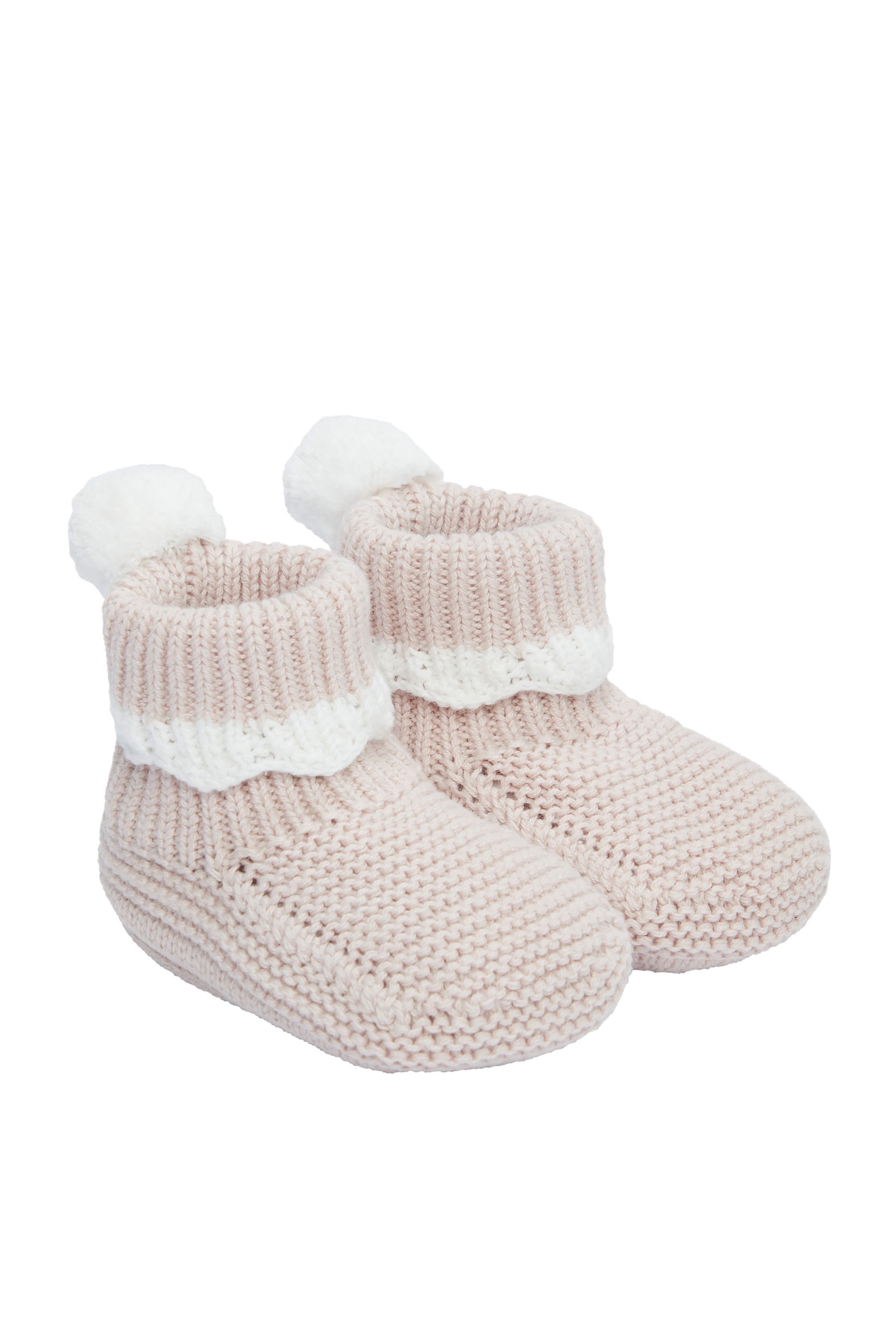 Kids Scallop Knitted Pom Pom Booties Organic Cotton 