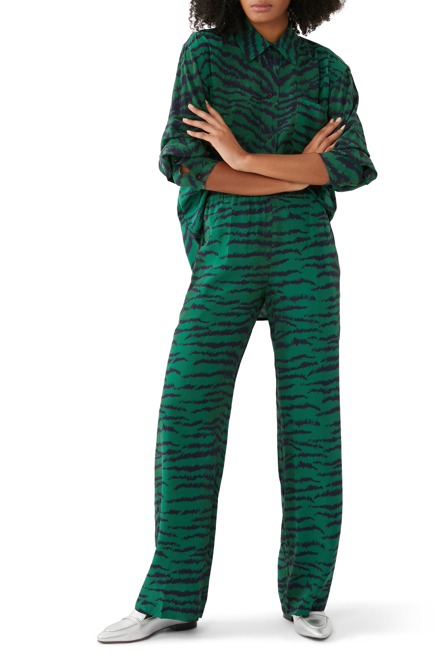 Tiger-Print Silk Pants