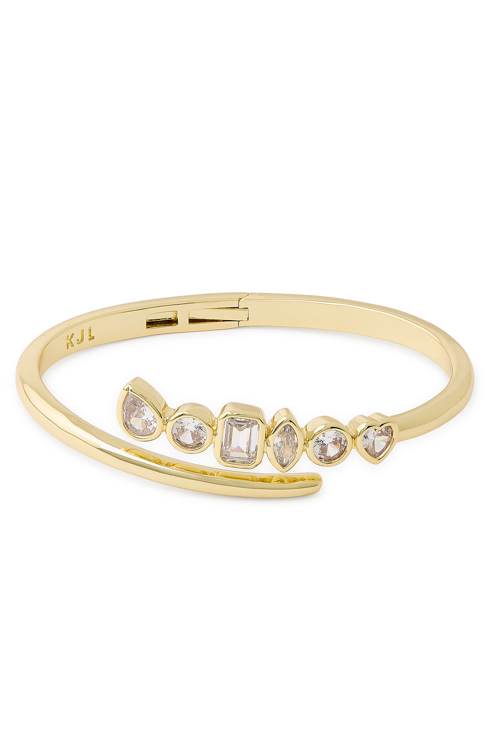 Open Cuff Bracelet,  Gold-Plated Brass & Cubic Zirconia
