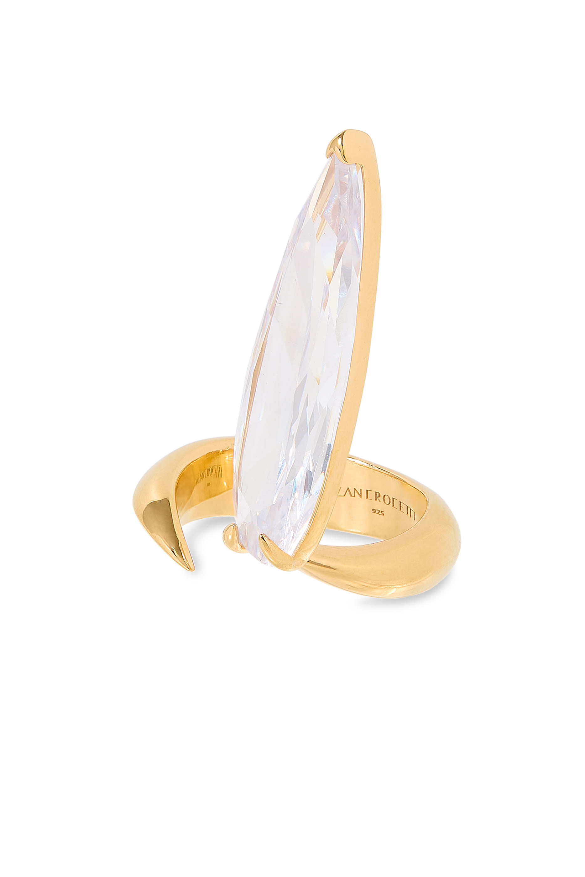 Clear Crystal Sharp Alien Ring with Gold Vermeil, 925 Sterling Silver & Clear Crystal