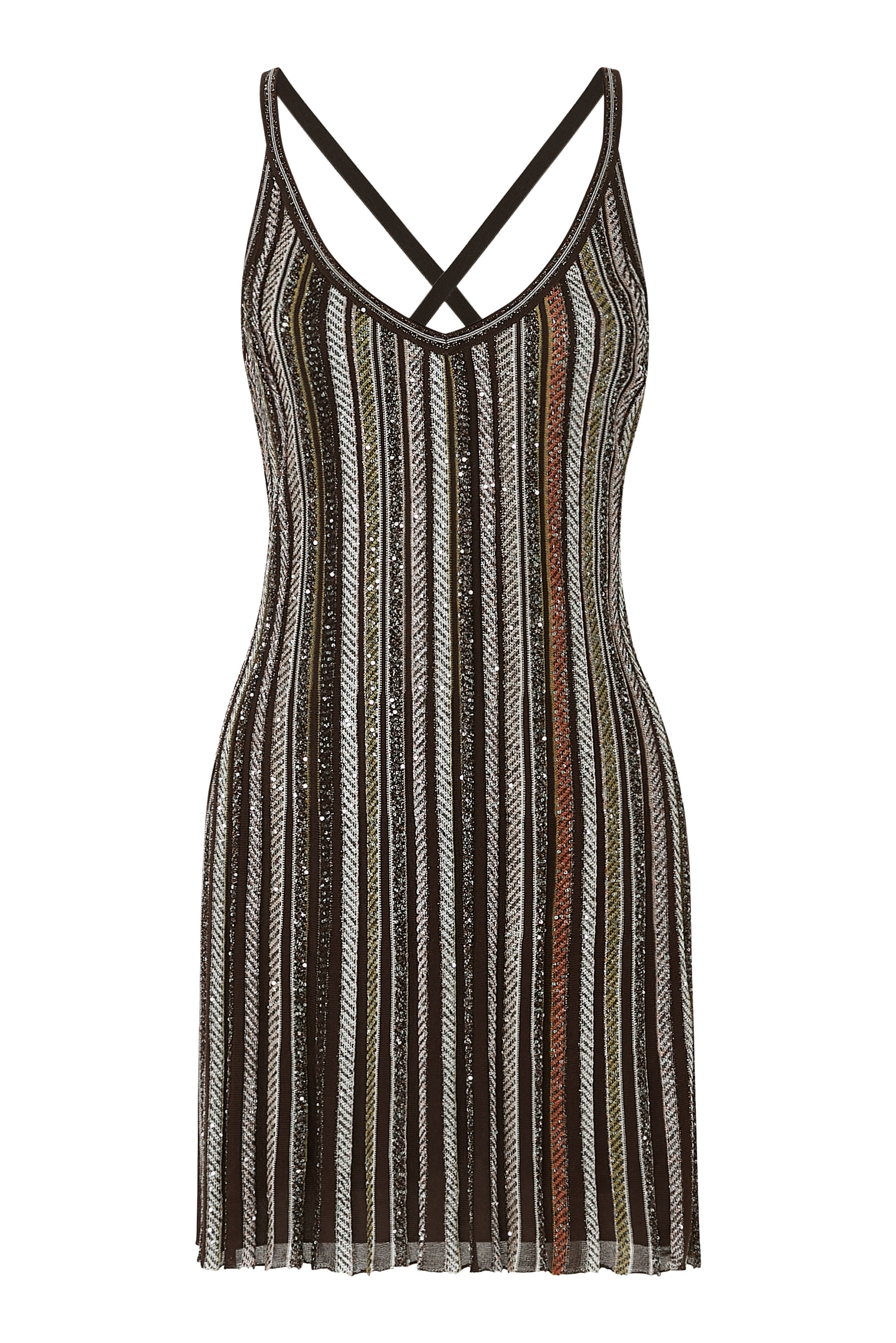 Striped Sequined Mini Dress with Interlaced Straps