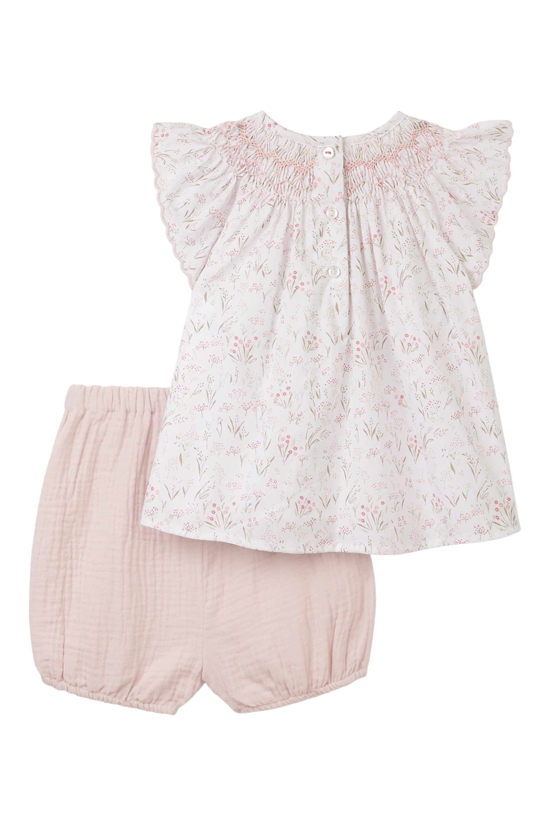 Kids Celine Floral Organic Cotton Hand Smocked Blouse & Shorts Set