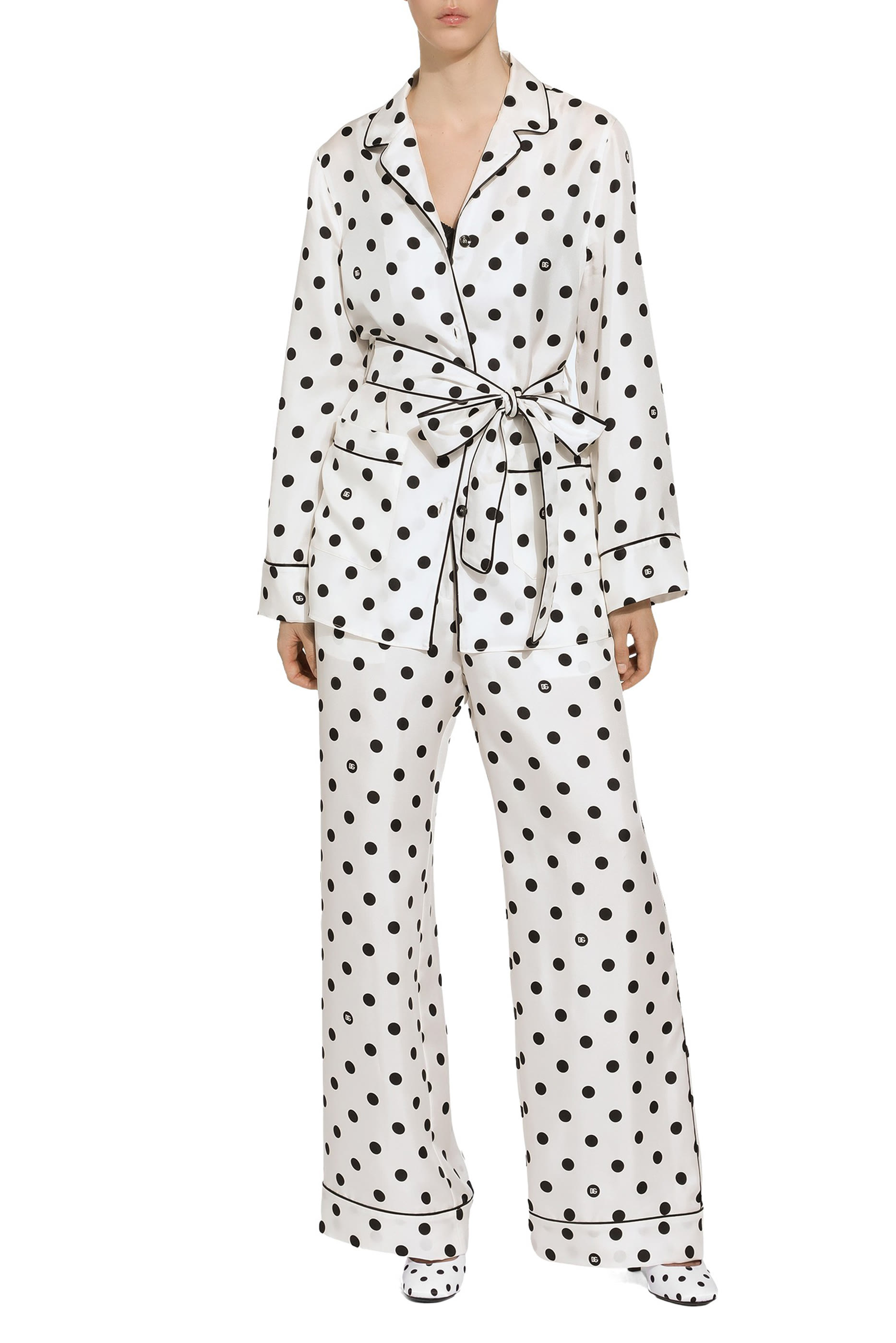 Silk Pajama Pants with Polka-Dot Print
