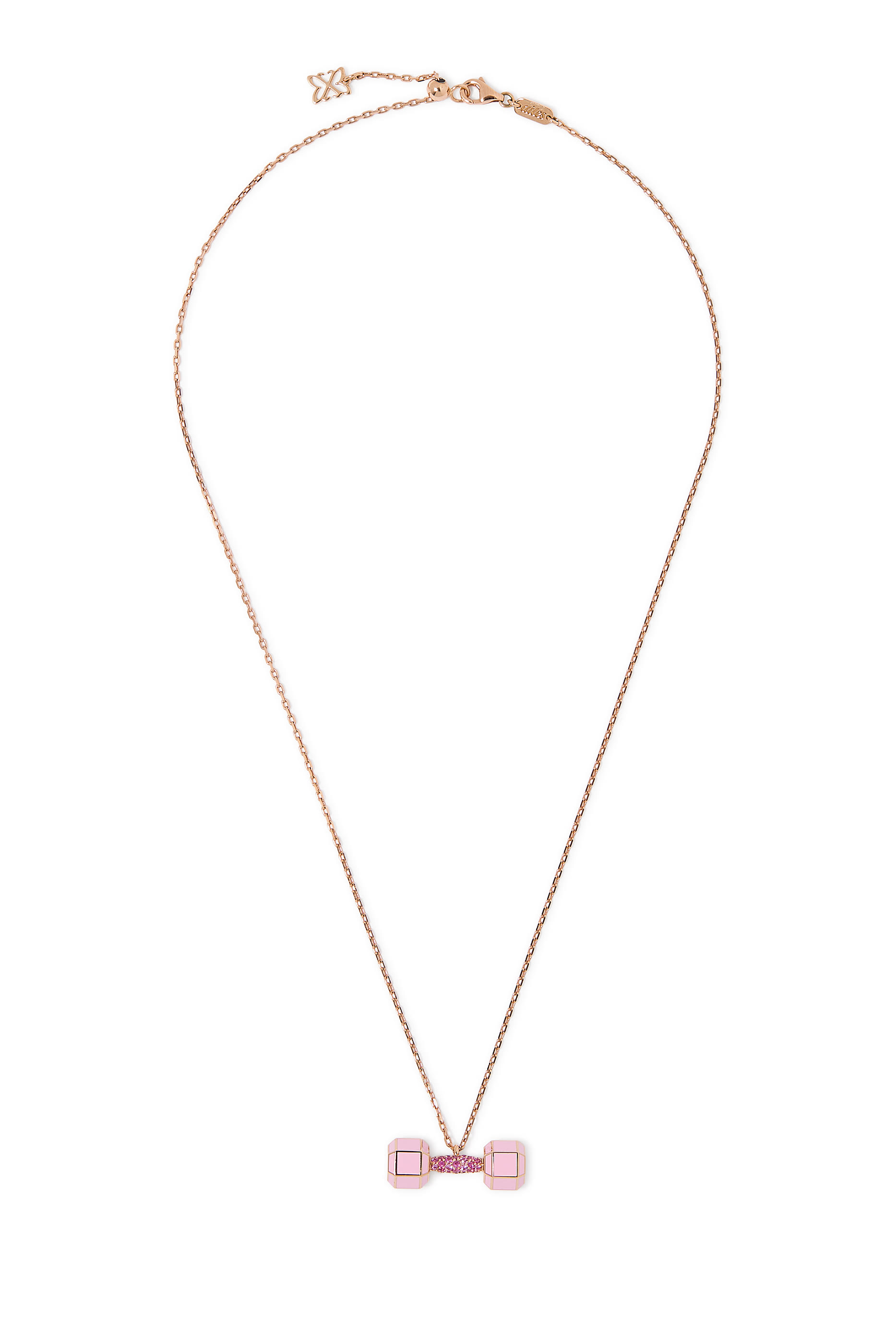 Dumbbell Enamel & Sapphire Pendant, 18k Rose Gold & Enamel, Sapphire