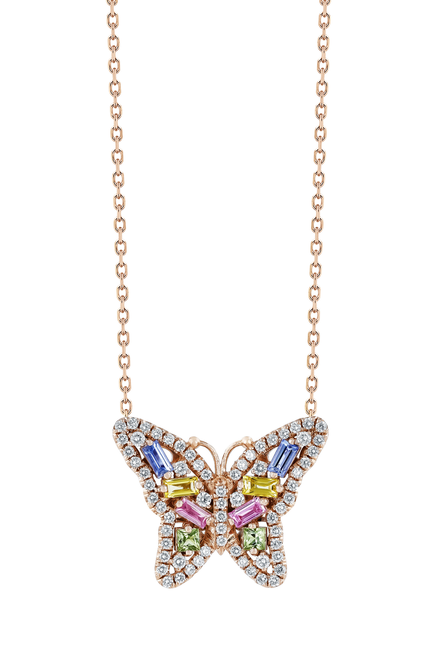 Small Butterfly Pendant, 18k Rose Gold with Sapphires & Diamonds