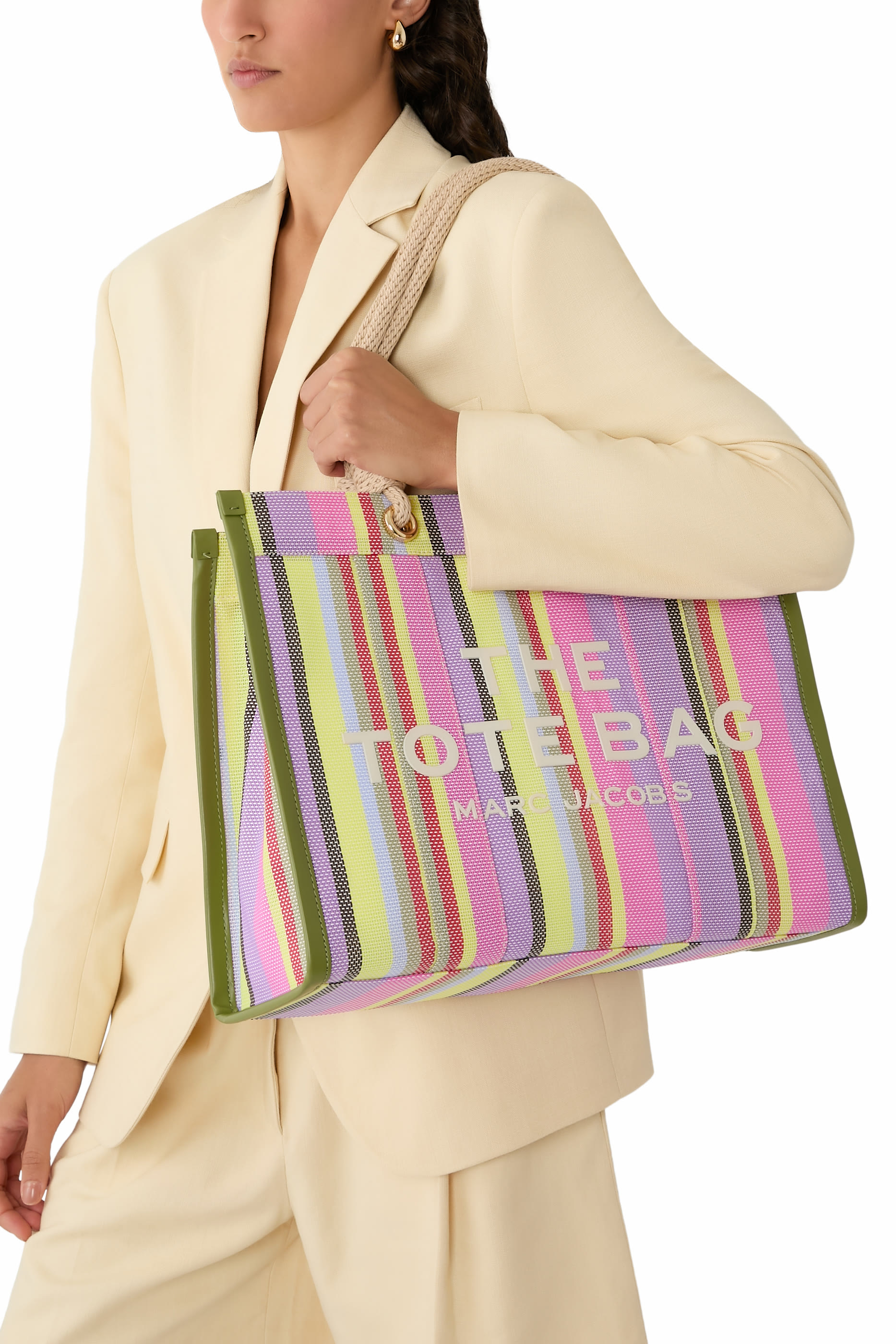Stripe Mesh Large Tote Bag