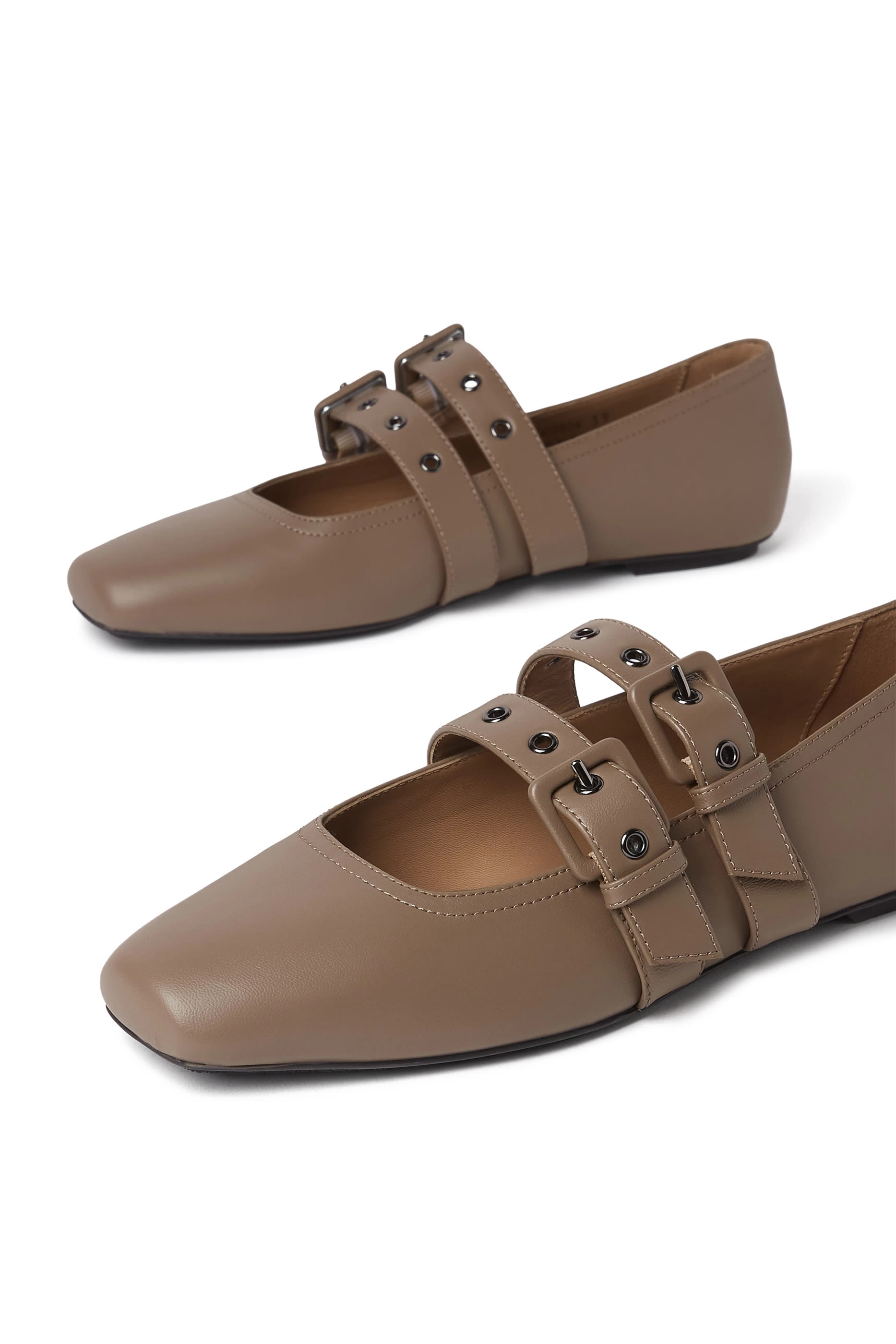 Double Strap Square-Toed Ballerinas