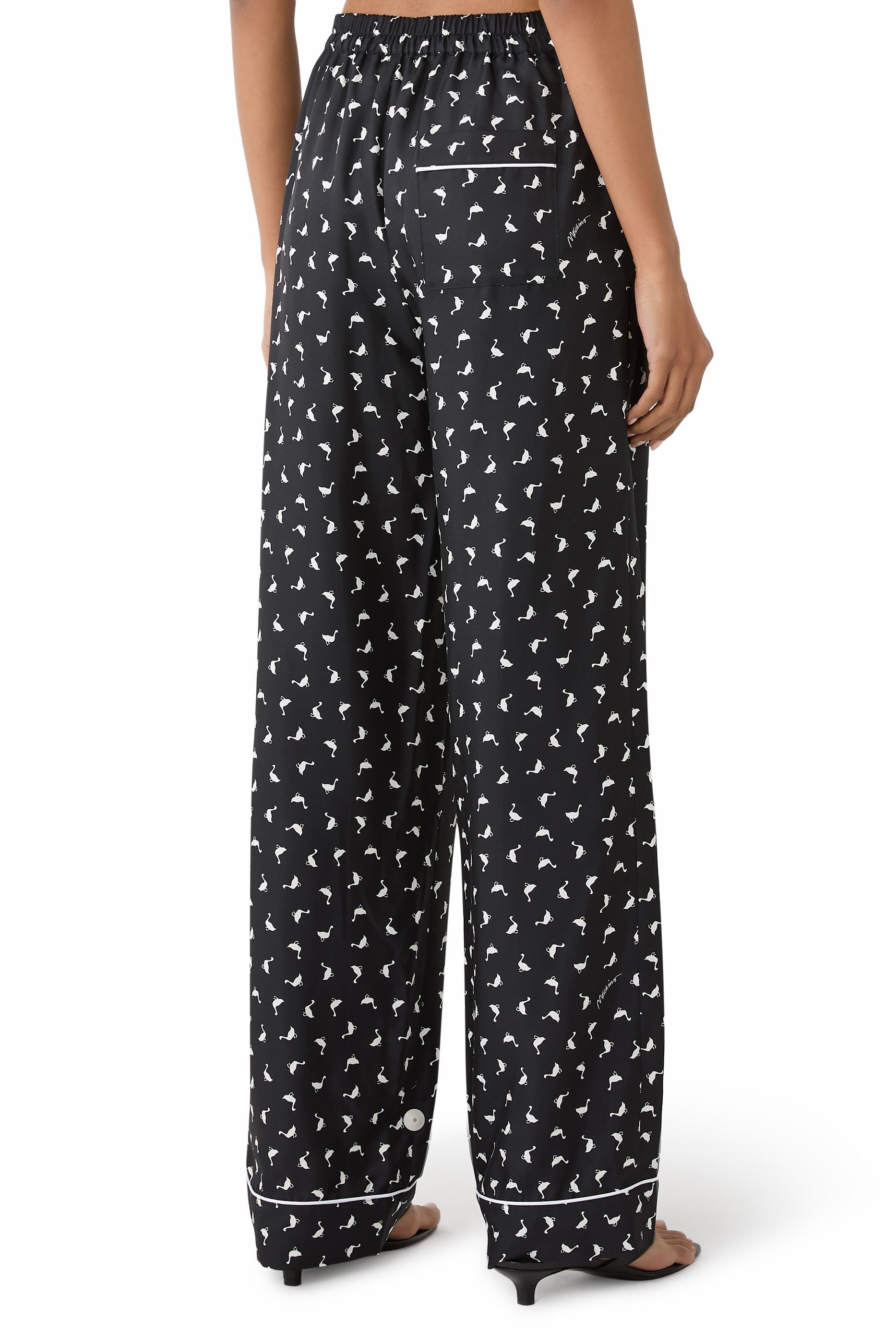 All-Over Mini Goose Printed Silk Trousers