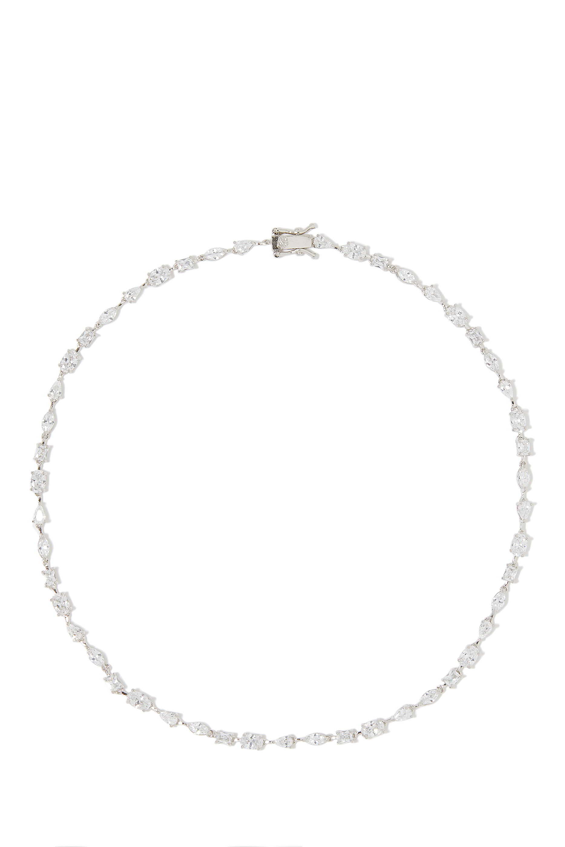 Multi-CZ Delicate Reviere Necklace, Rhodium-Plated Brass & Cubic Zirconia