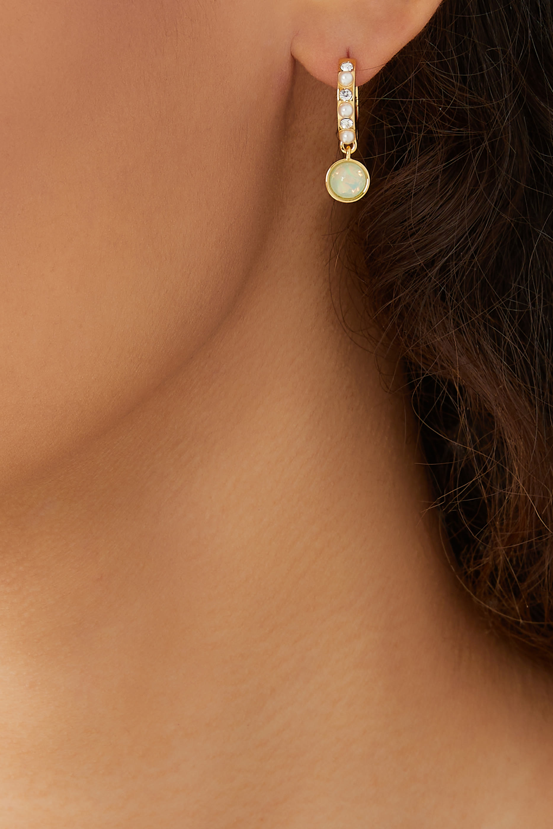 Drop Huggie Hoops, Brass & Cubic Zirconia