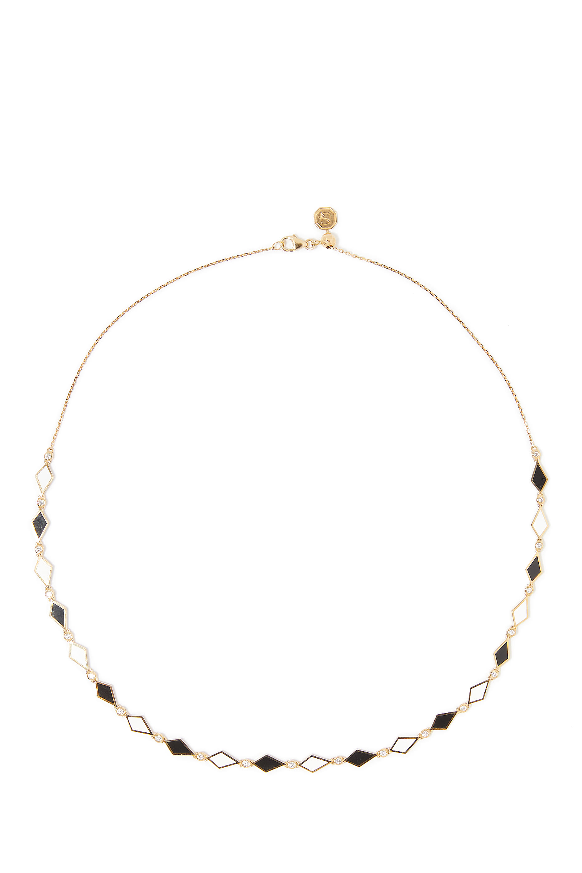 Morocco Mosaic Necklace, 18k Yellow Gold & Diamonds, Enamel