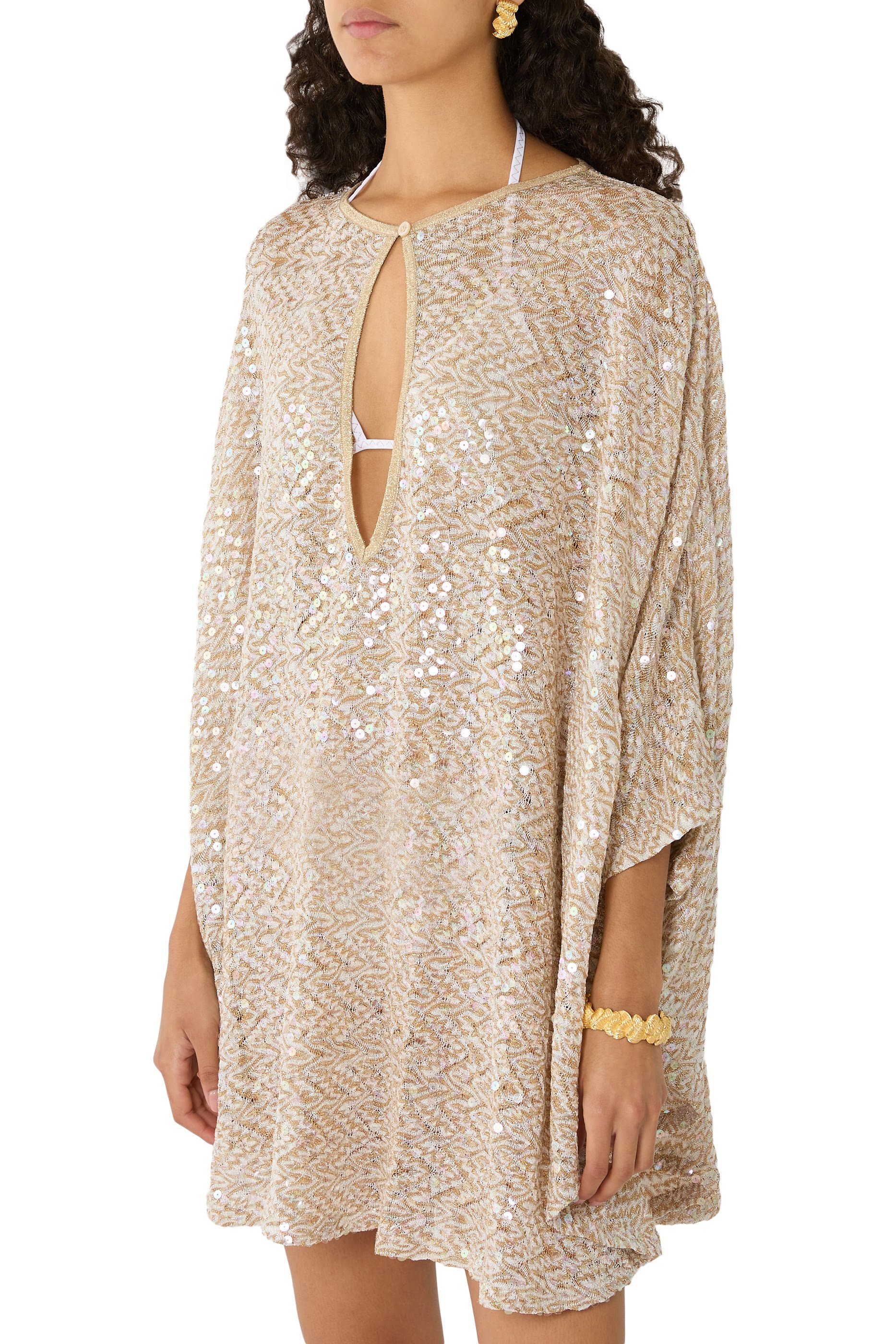 Zigzag Sequinned Short Kaftan Dress