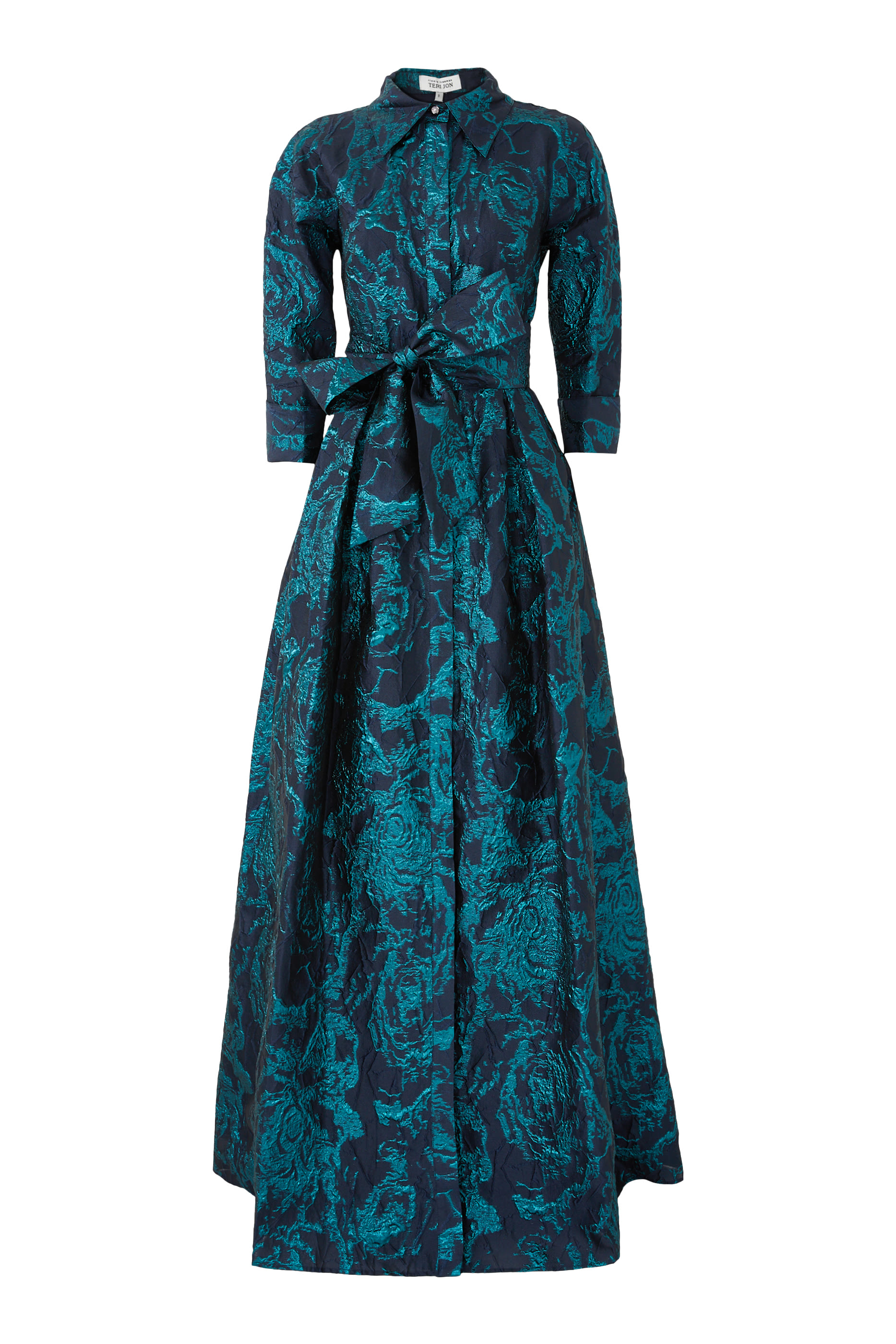 Metallic Jacquard Abstract Print Shirtdress