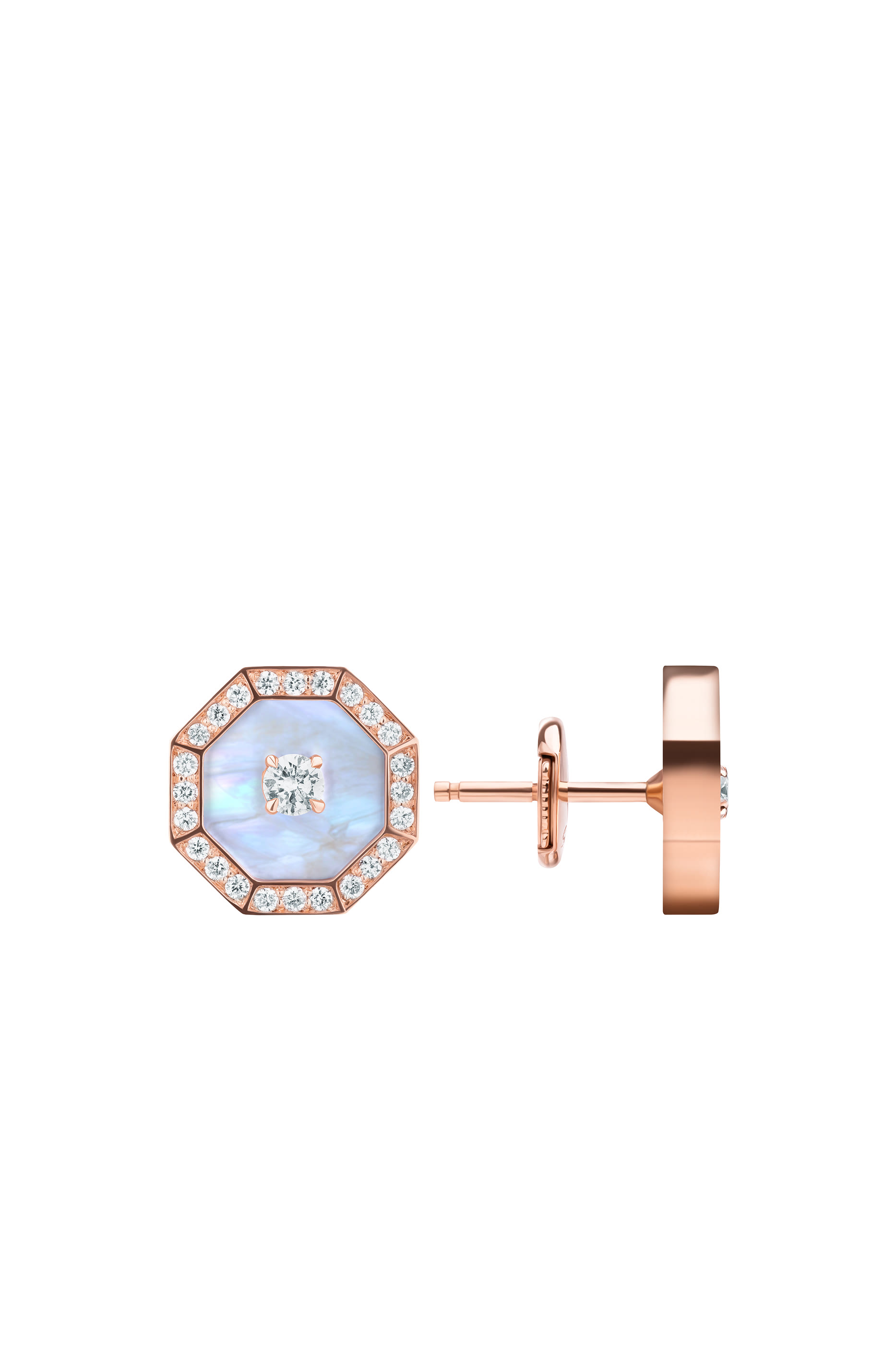  Ahjar Birwaz Stud Earrings, 18K Rose Gold with Diamonds & Mother of Pearl