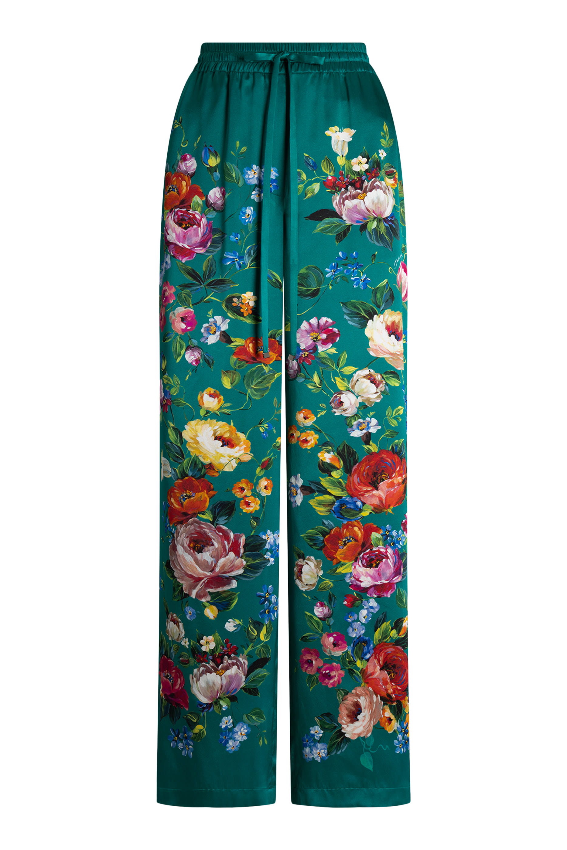 Rose-Print Satin Vanity Trousers
